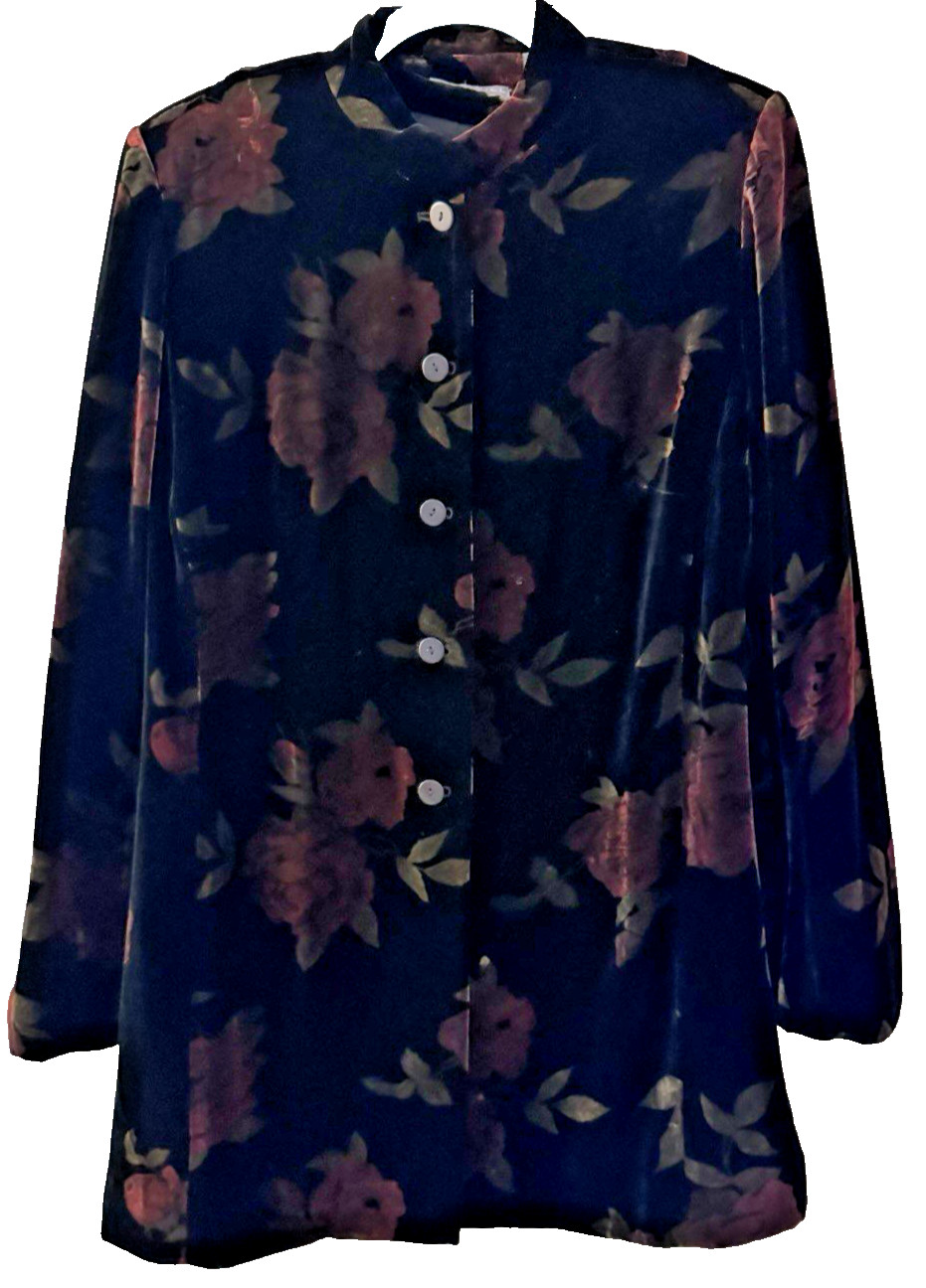 Kate Hill Velvet Tunic Jacket Floral Button Down 16W