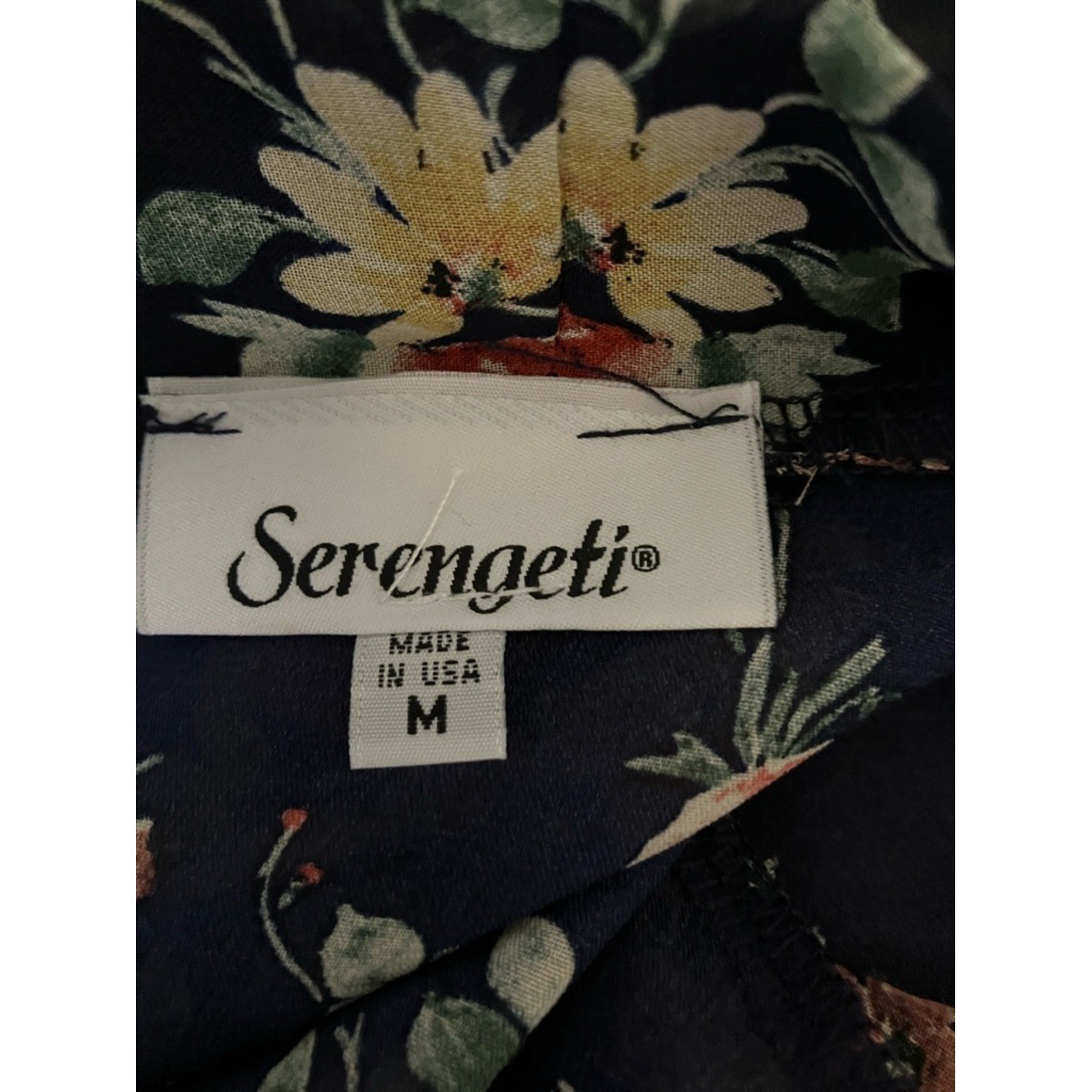 Vintage Navy Floral Sheer Kimono Open Cardigan Cottagecore Romantic Size Medium