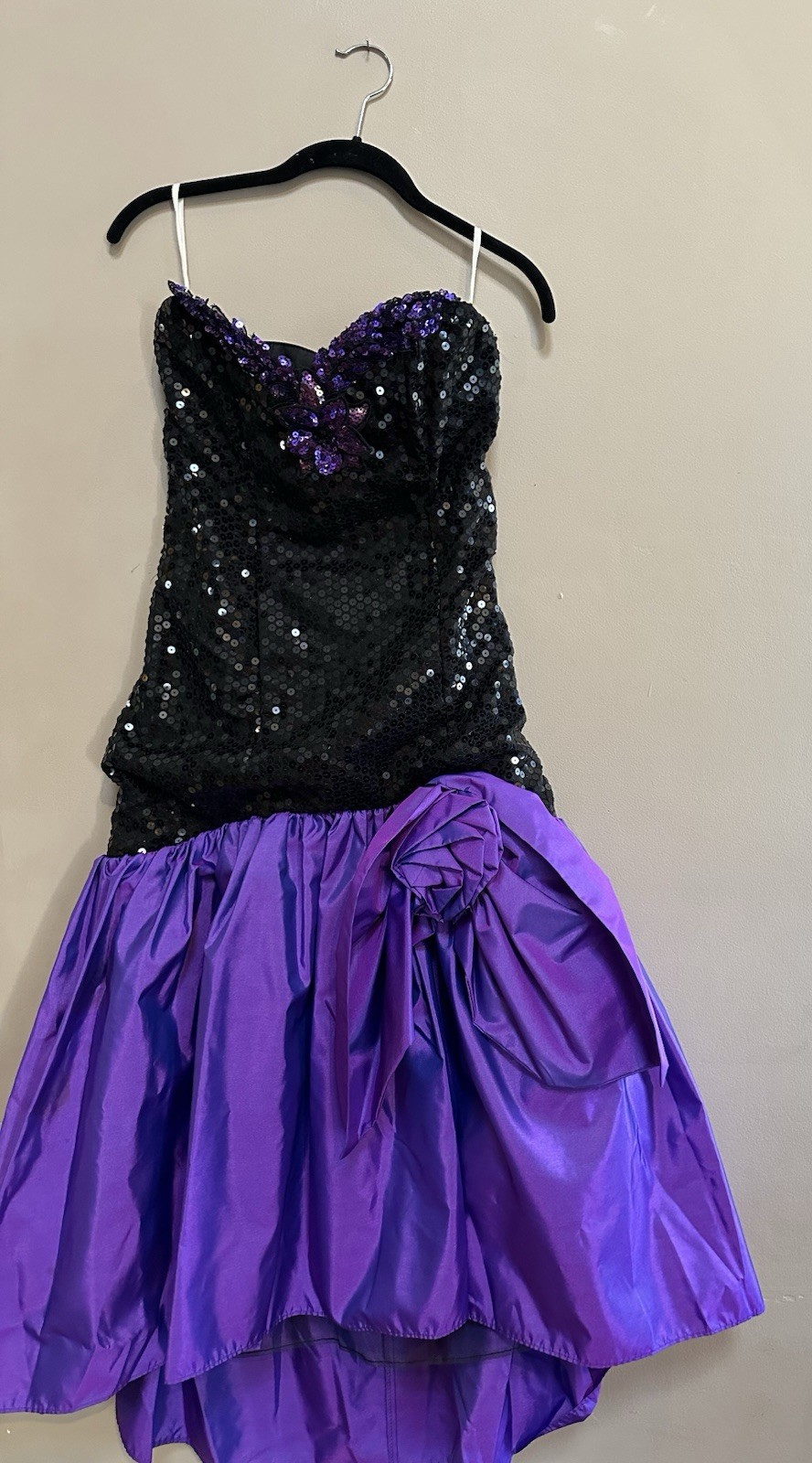 Vintage 80s Flirtations by Alfred Angelo Black Purple Sequin Prom Dress Party S