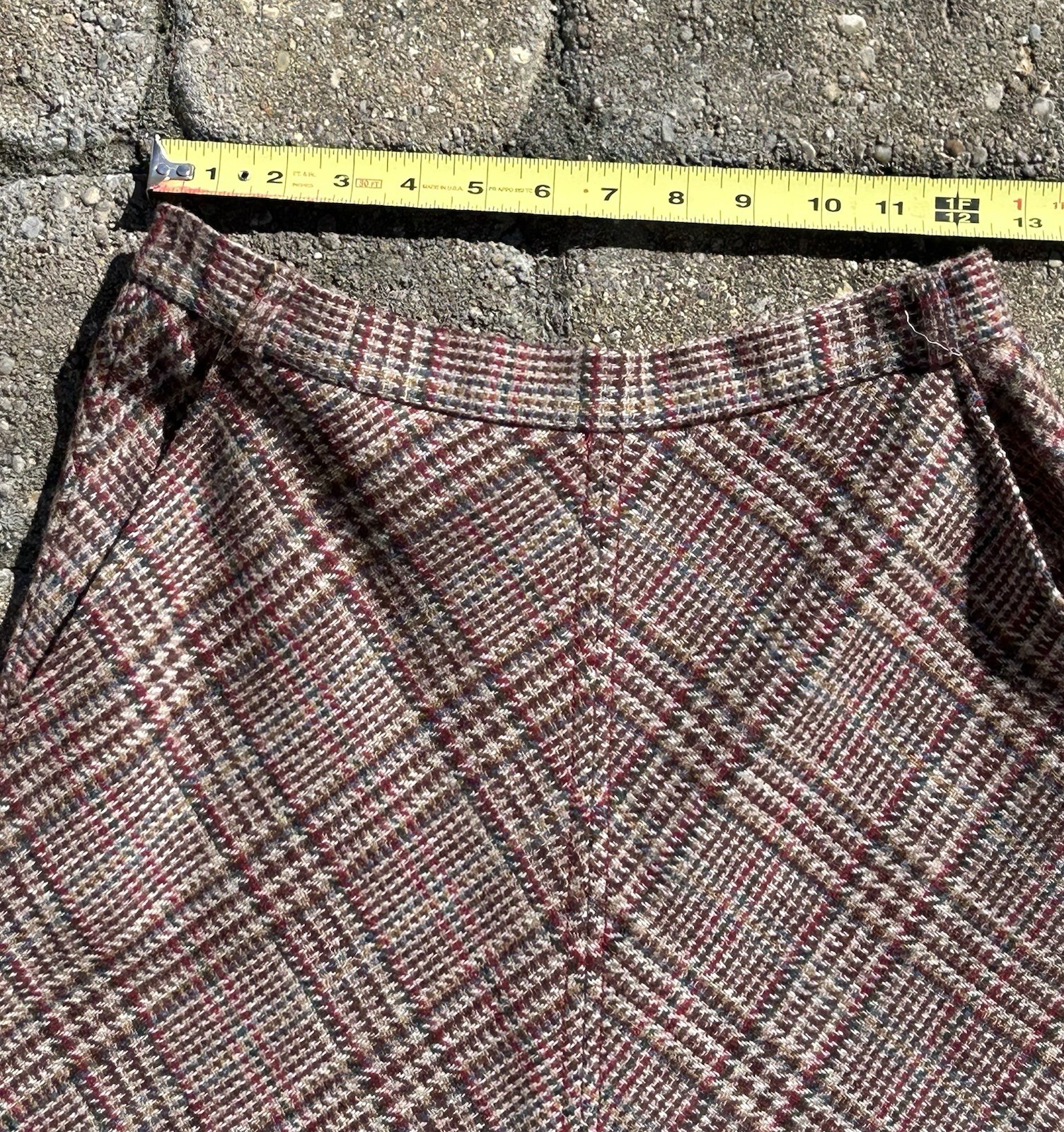 Vintage 60-70s Patty Woodard Button Zipper Plaid Wool Midi Skirt Size 11-12