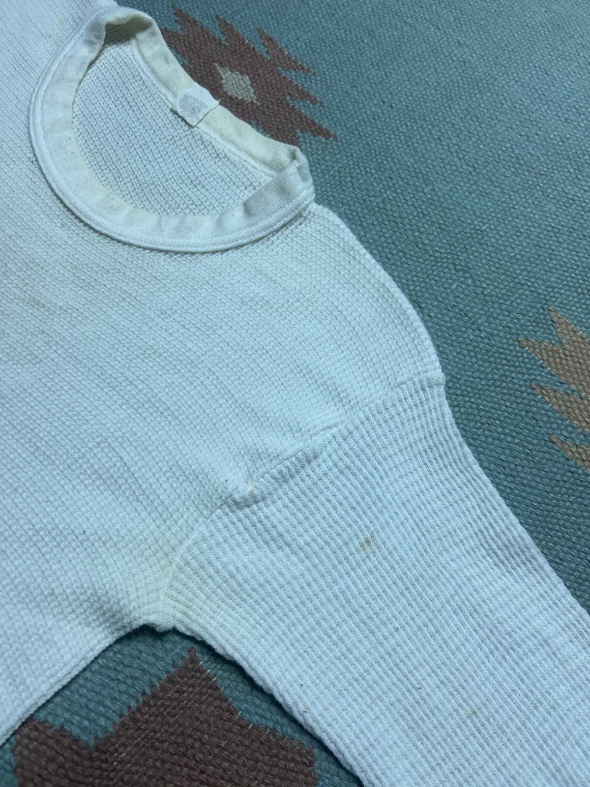 Vintage 70s 80s waffle knit thermal shirt blank white base layer women’s XL