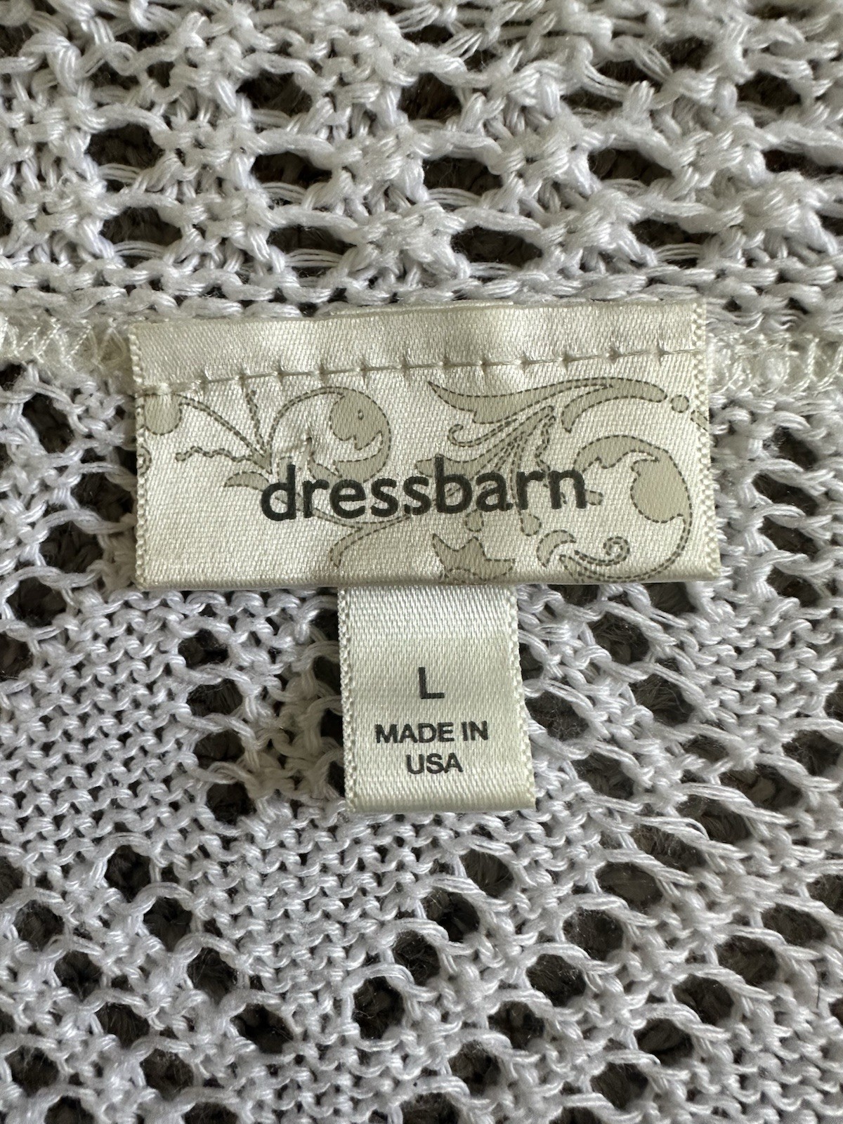 Vintage 2003 Dress Barn Crochet Shrug Women L White USA Cottagecore Cardigan