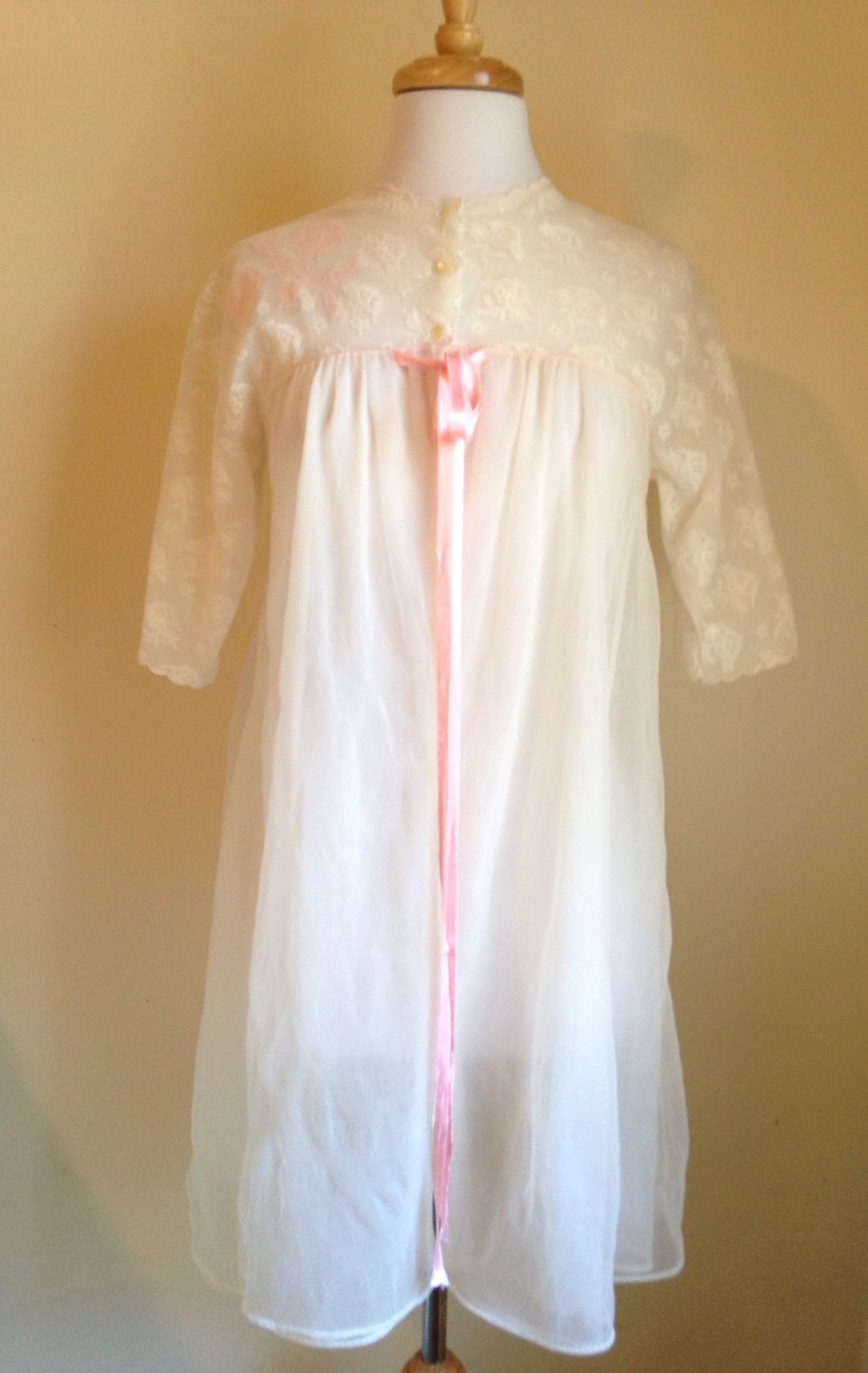 Radcliffe Women’s VTG Pink/White Sheer Baby Doll Chiffon Robe Sz M