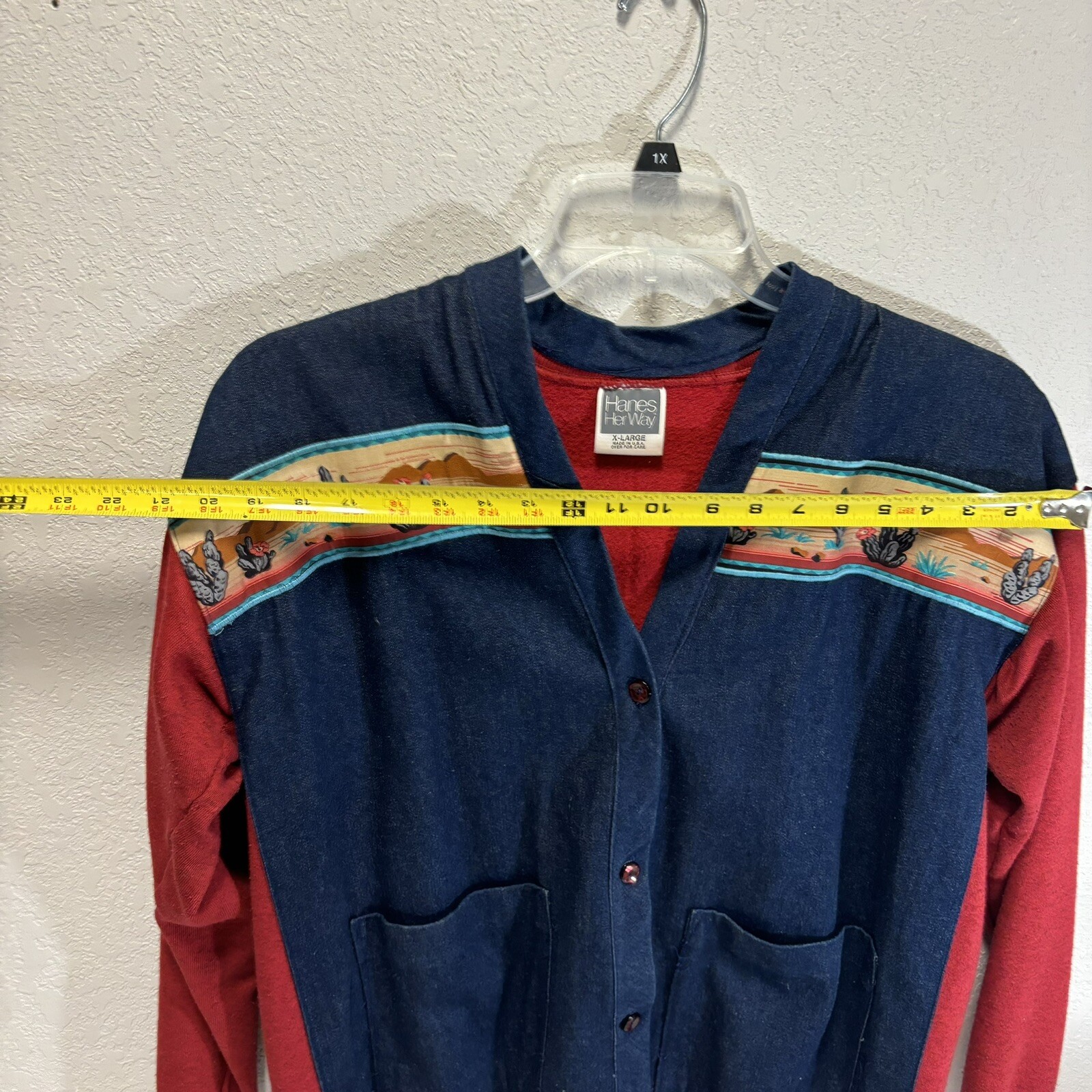 Vintage HANES HER WAY cottagecore granycore Denim Sweatshirt Jacket Southwest XL