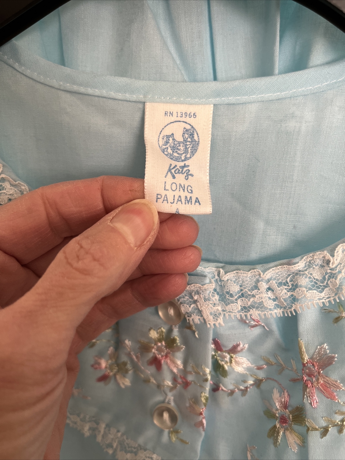 Vintage Long Pajamas Women Katz Never Press Sz 32 Small Blue Excellent