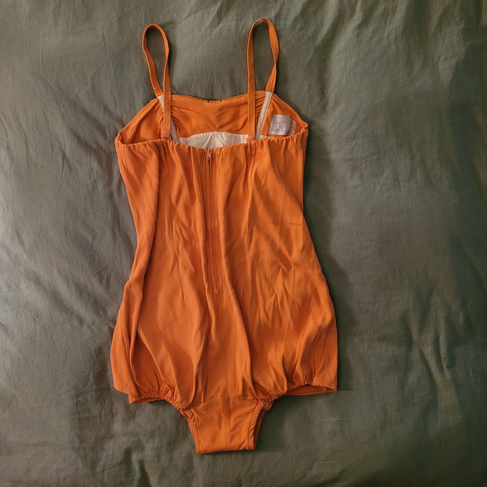 Vintage 1950s Rose Marie Reid Draped Sheath Swimsuit Orange Bow Pinup S M