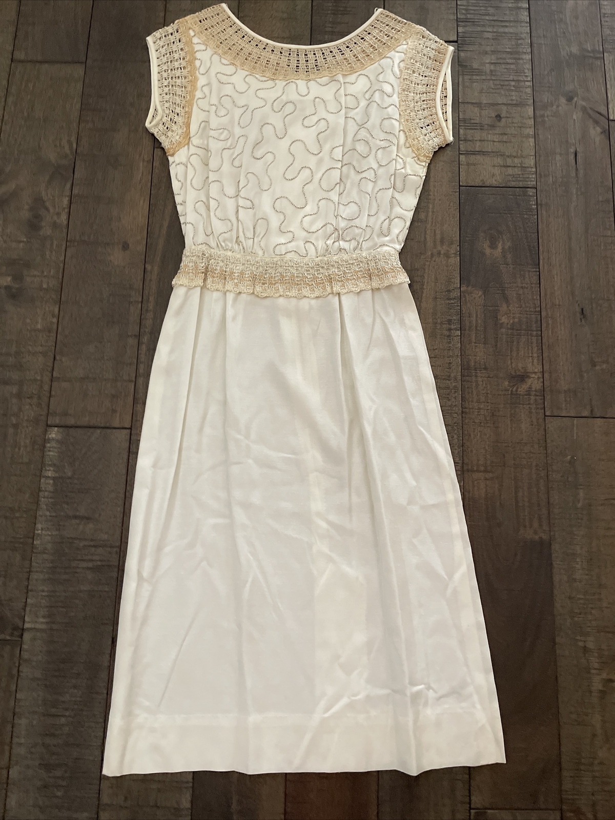 Vintage Paul Sachs Original Dress cream & gold accent fitted button back
