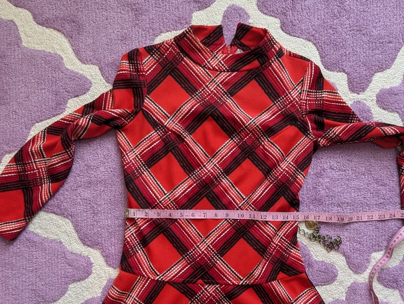 Vintage 70’s Mod Schoolgirl Red Plaid It’s Better Polyester Knit Mini Dress S/M