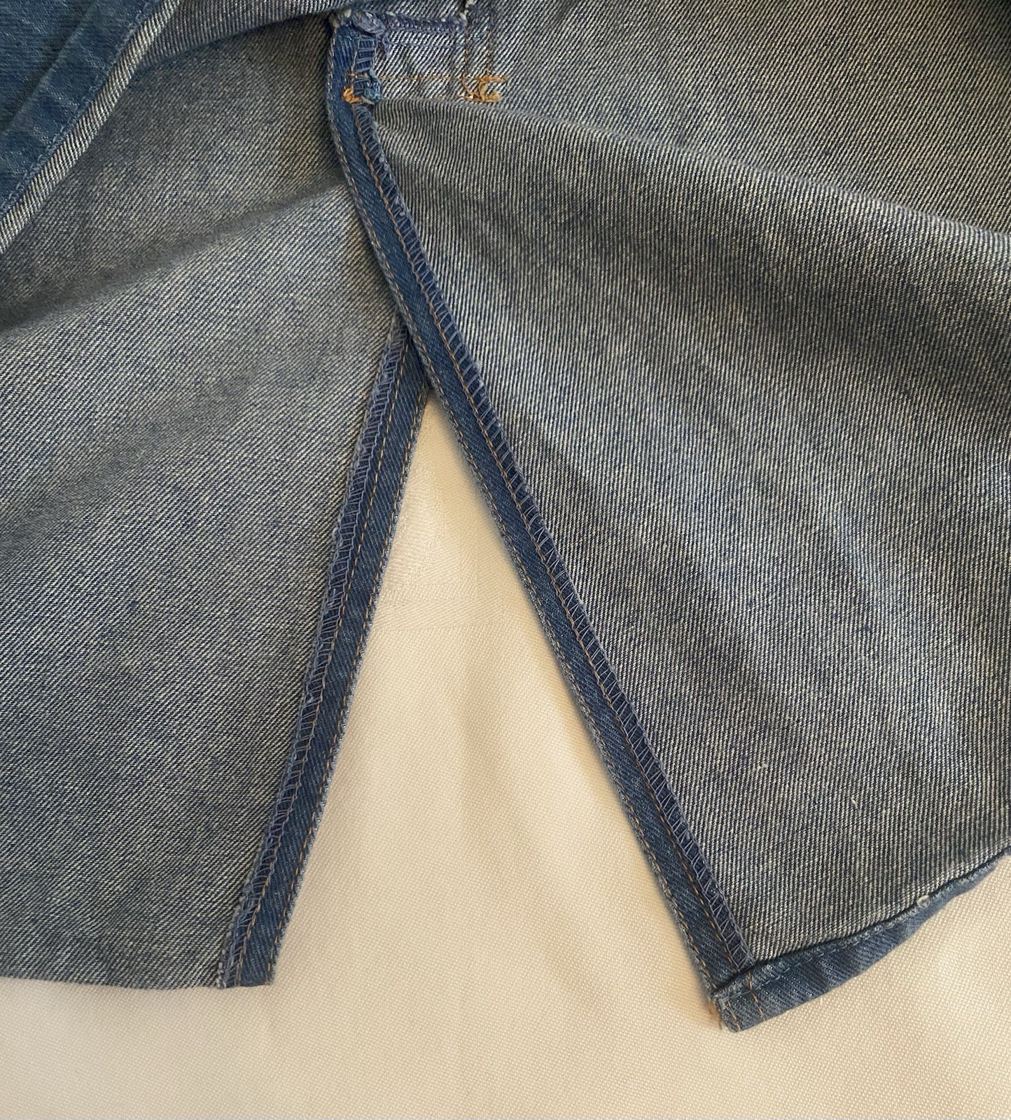 Vintage 70s Hi-Hi Denim Midi Jean Skirt Women’s 11/12 A-Line 100% Cotton Slit