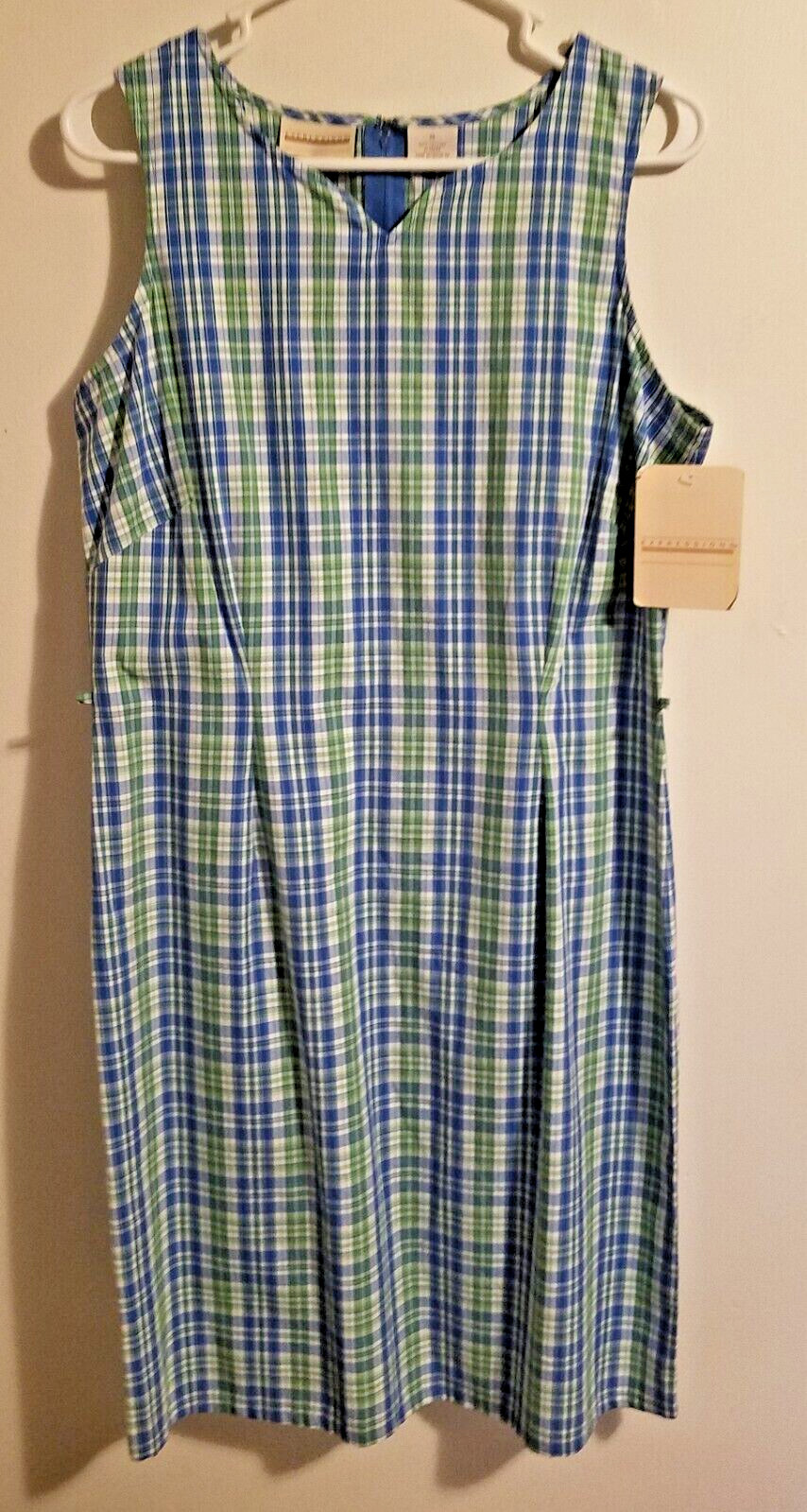 NWT Vtg Expressions Women’s Plaid 100% Cotton Poplin Summer Dress, Size 14
