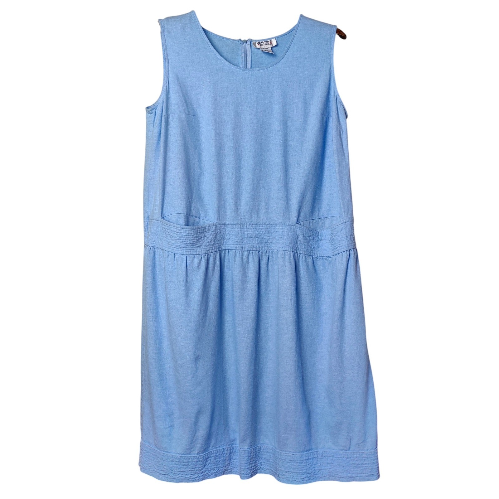 Mainstreet Blues Vintage 90s Drop Waist Midi Dress Linen Blend Baby Blue 16W