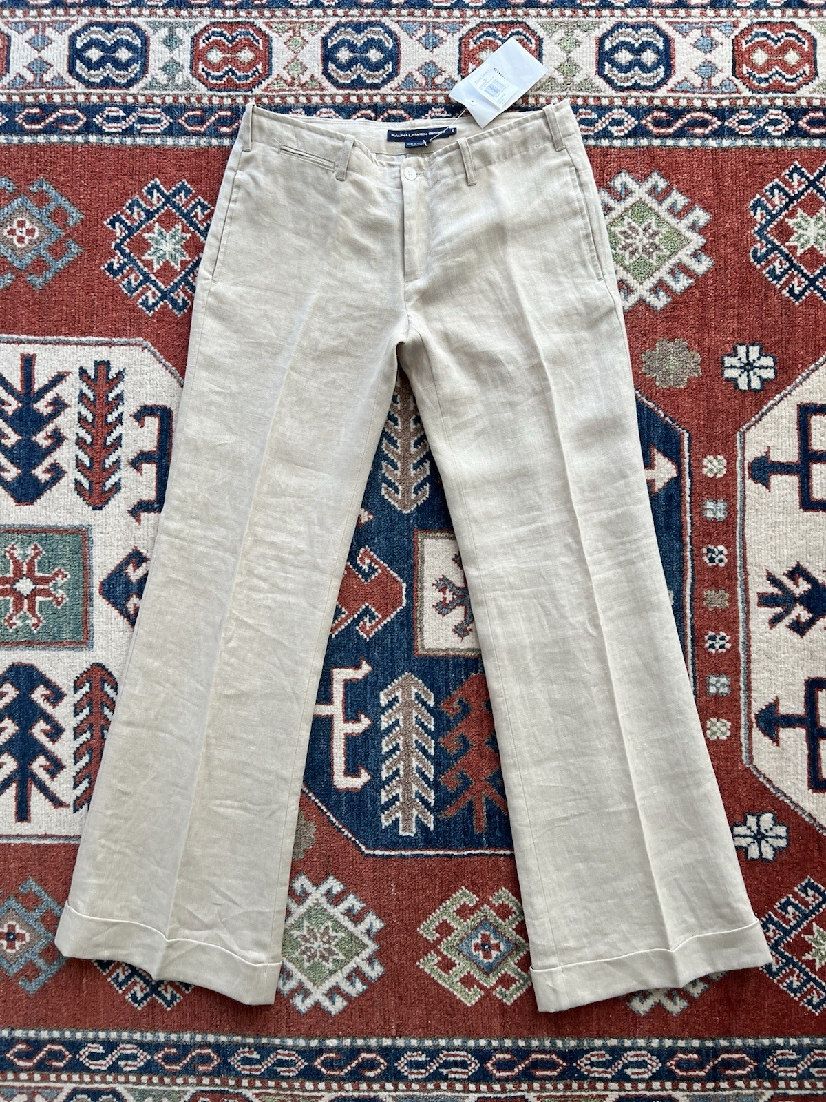New VTG Ralph Lauren Sport Womens Linen Pants Wide Leg Low rise Sz 6 Beige