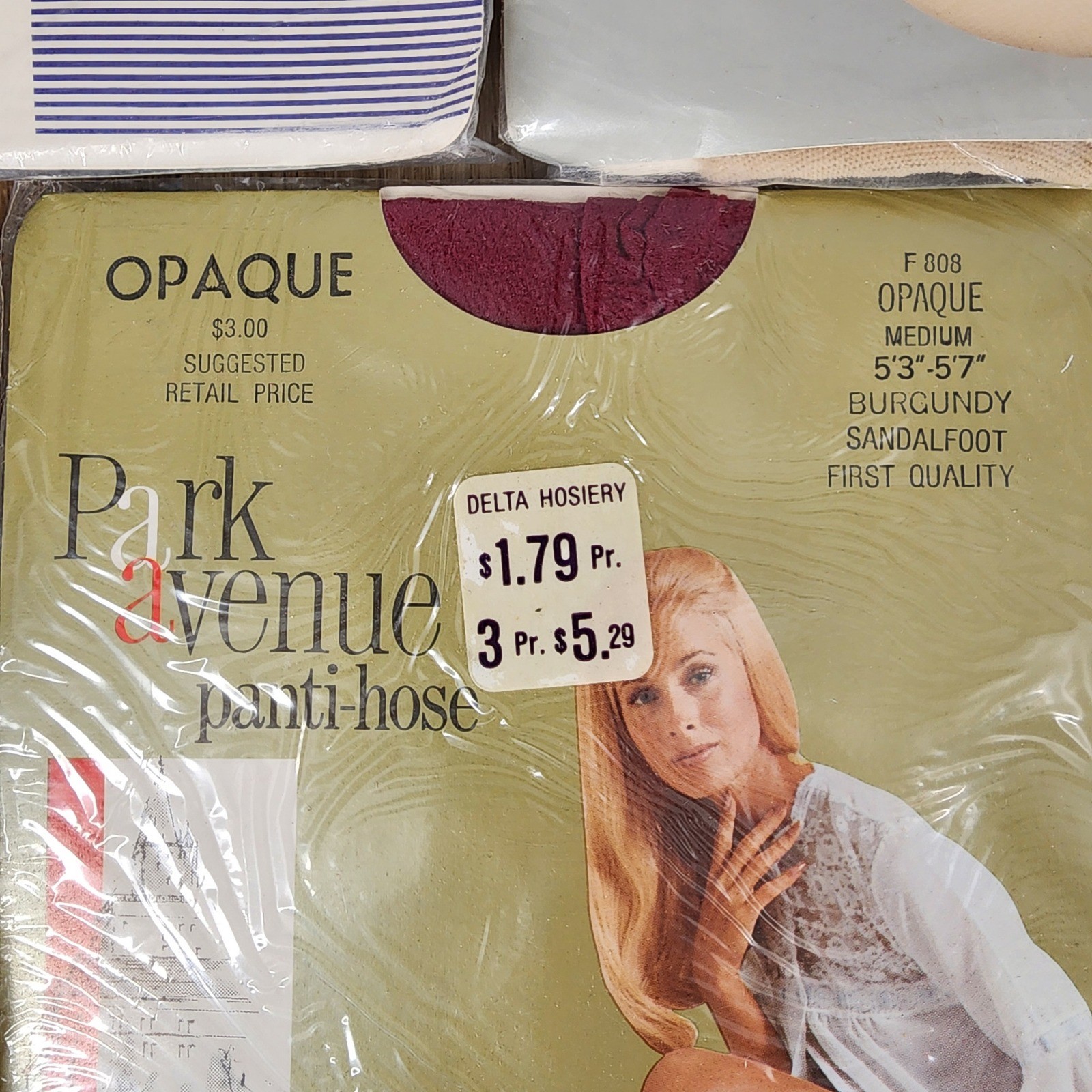 Vintage Park Avenue Pantyhose Lot 5 Prs Opaque Sheer Navy Red Grey Burgundy Bone