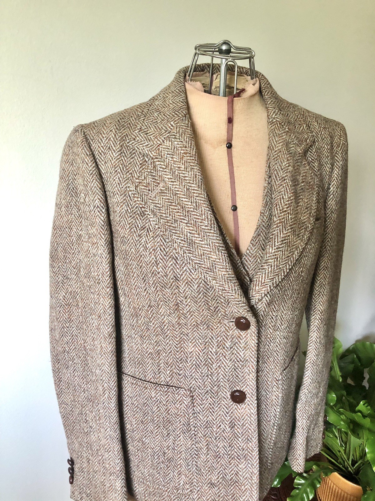 Vintage 80’s Brown Harris Tweed Jacket & Vest Set English Countryside