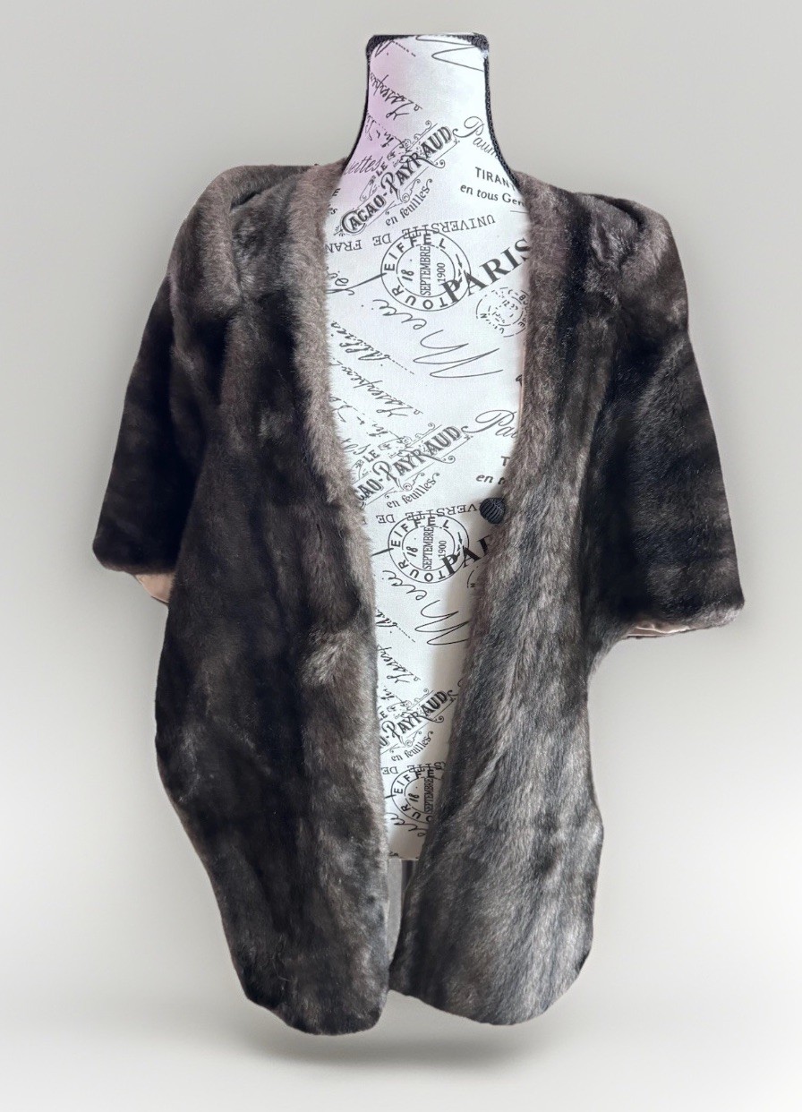 Vintage Regina Glenara Brown Faux Fur Wrap Shrug Wedding Glam Party OS