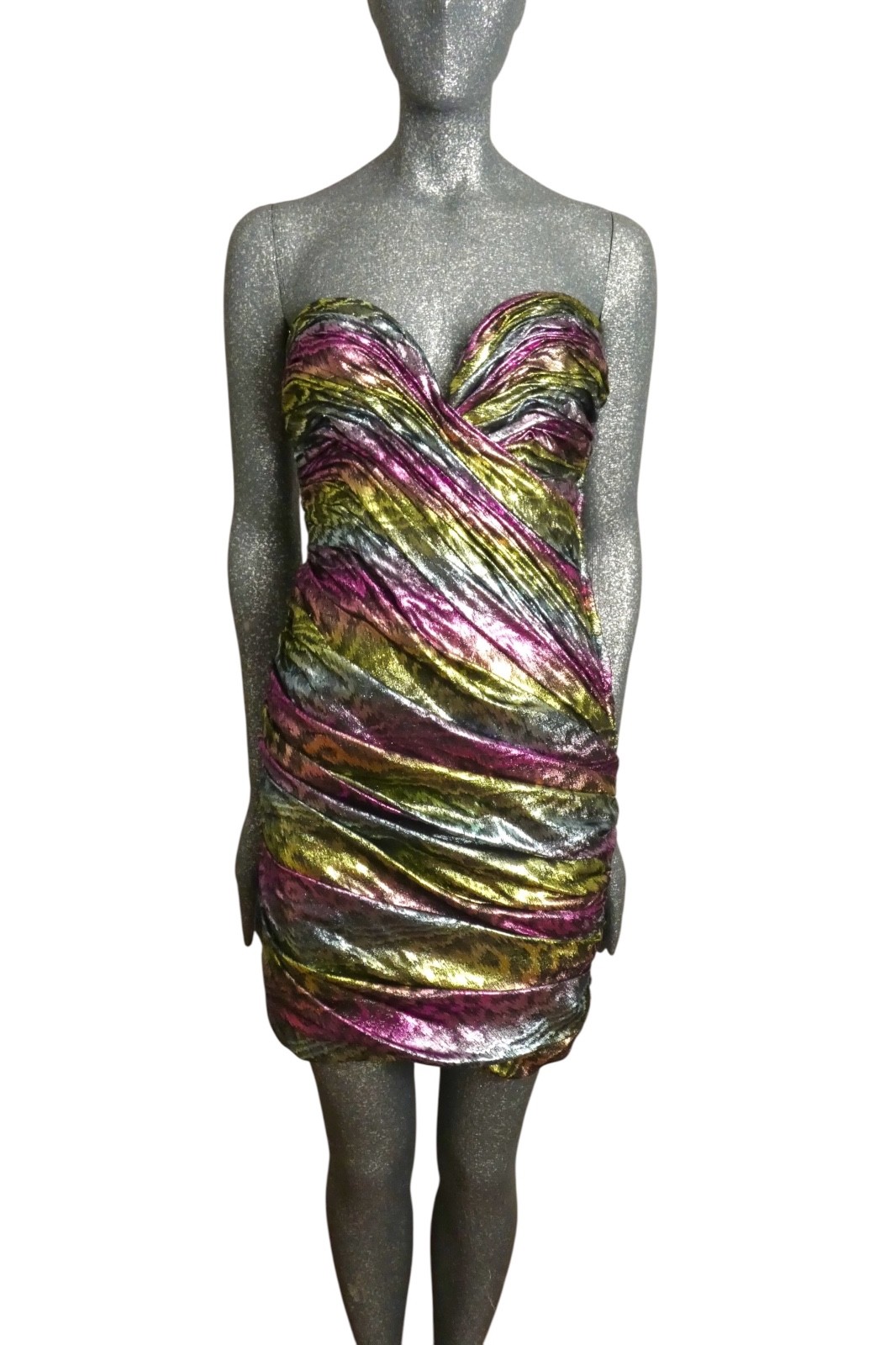 VICKY TIEL – 1980s Shirred Lame Cocktail Dress, Size 4