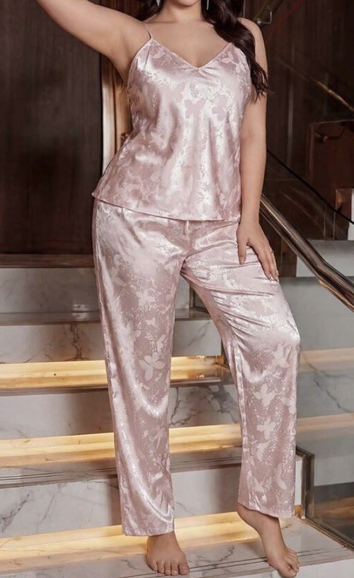 NEW Secret Satin & Lace Cami 2pc Pajama Pant Set 1X Lingerie Lounge Butterflies