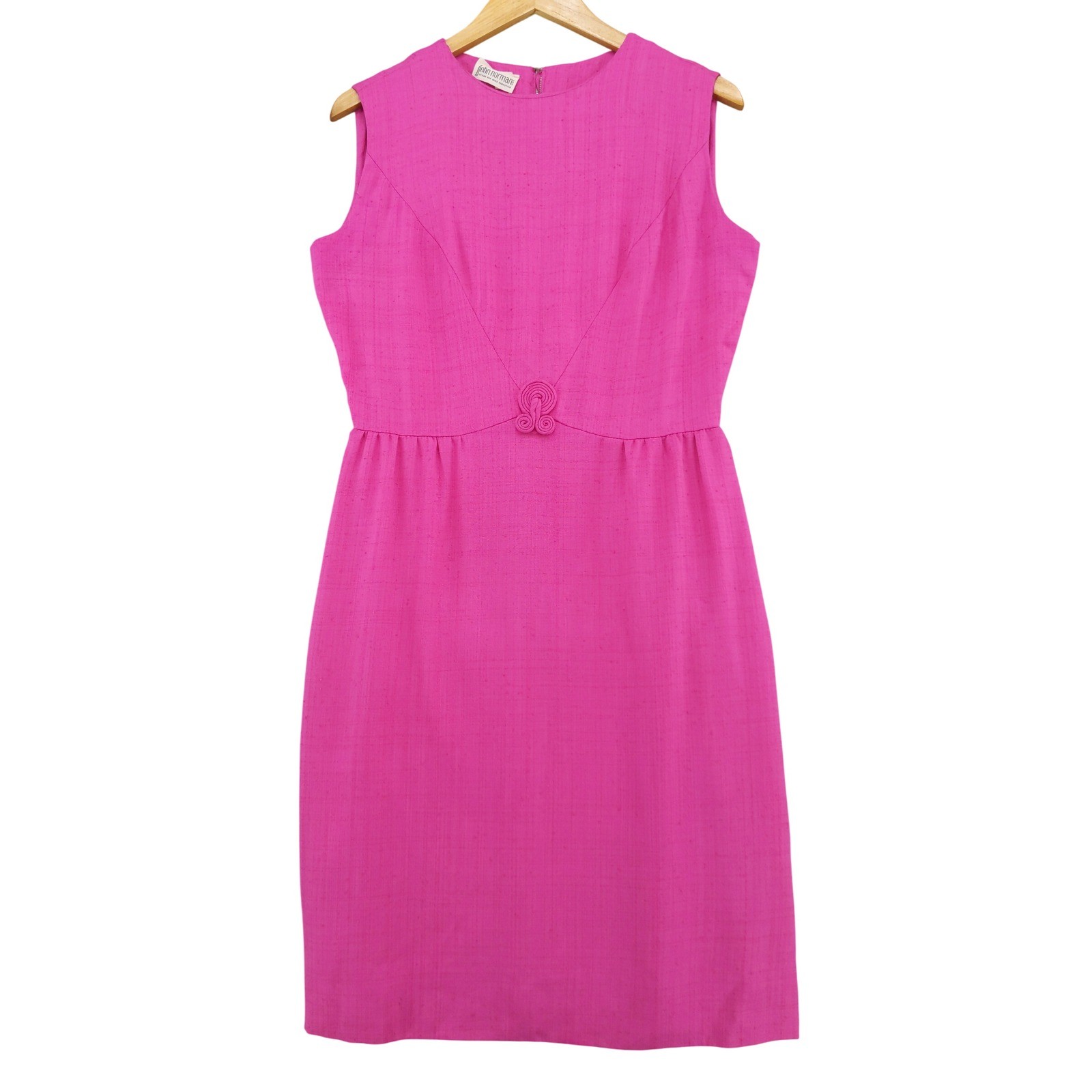 Vintage 60s John Norman Sheath Dress Womens Size M Pink Sleeveless Frog Detail