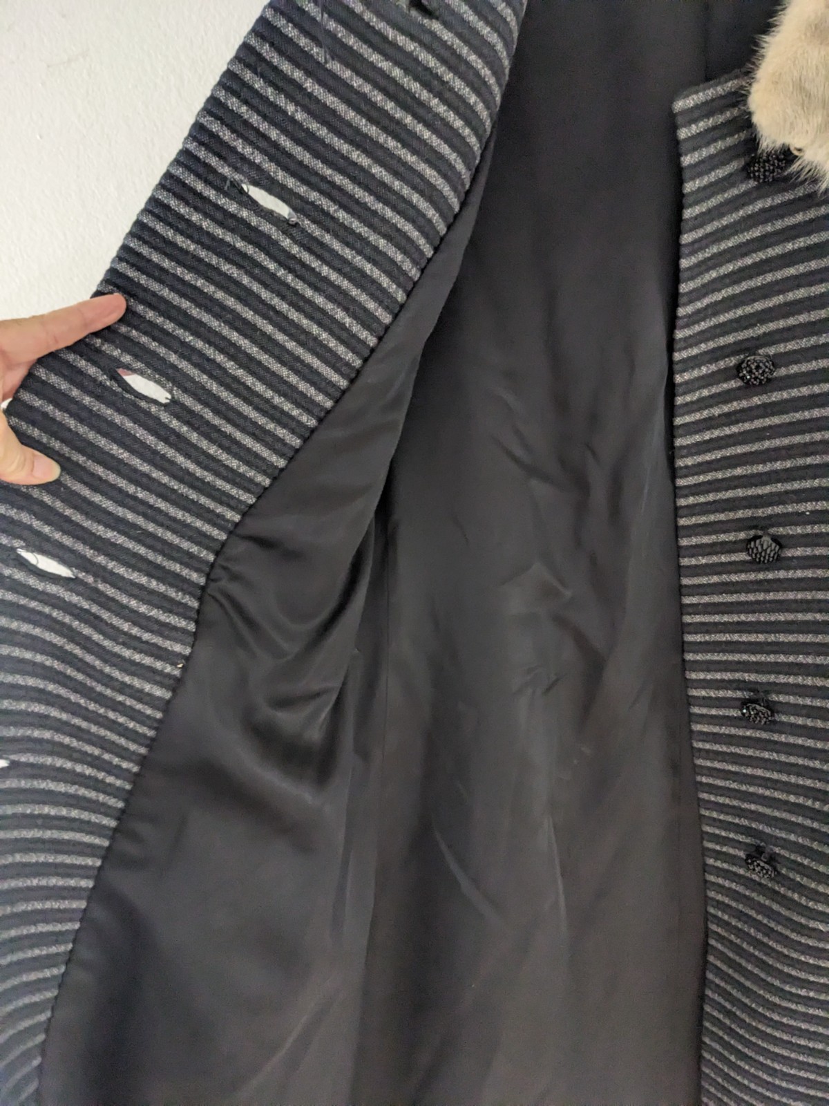 Beautiful Mid-Century Modern Wool and Fur Coat Handmade Medium