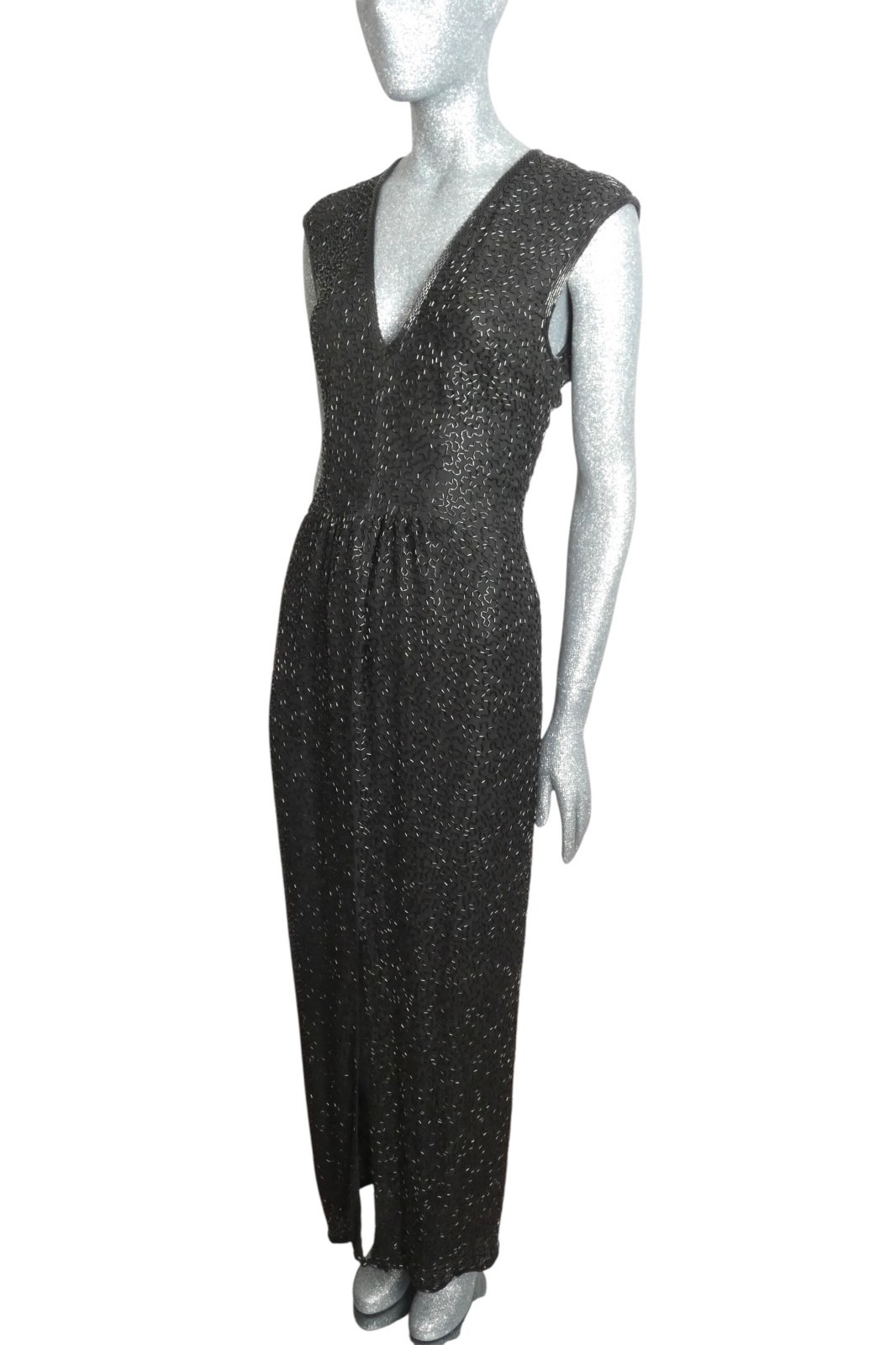 NAEEM KHAN RIAZEE – 1980s Black Beaded Gown, Size 6