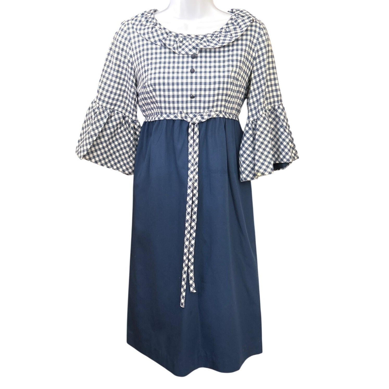 Vintage 70s Prairie Gingham Empire Waist Dress Cottagecore Milkmaid Storybook