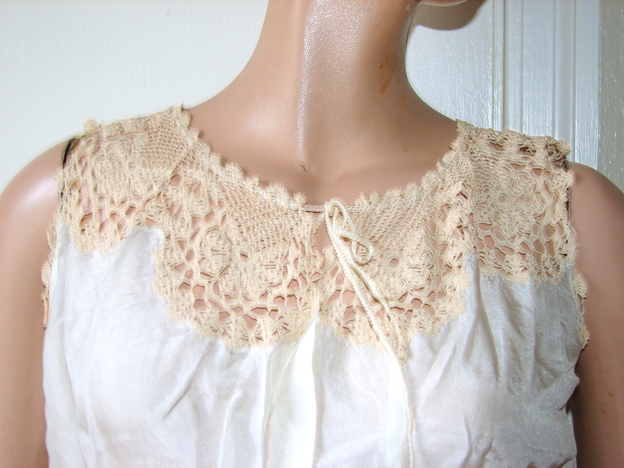 Edwardian Lingerie STEP-IN WHITE SILK & ECRU CROCHET size S c3-l
