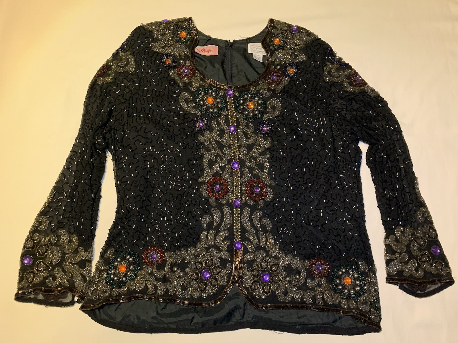 Galleria International Ltd. Vtg Blouse Black Size Medium? Silk Sequined Beaded