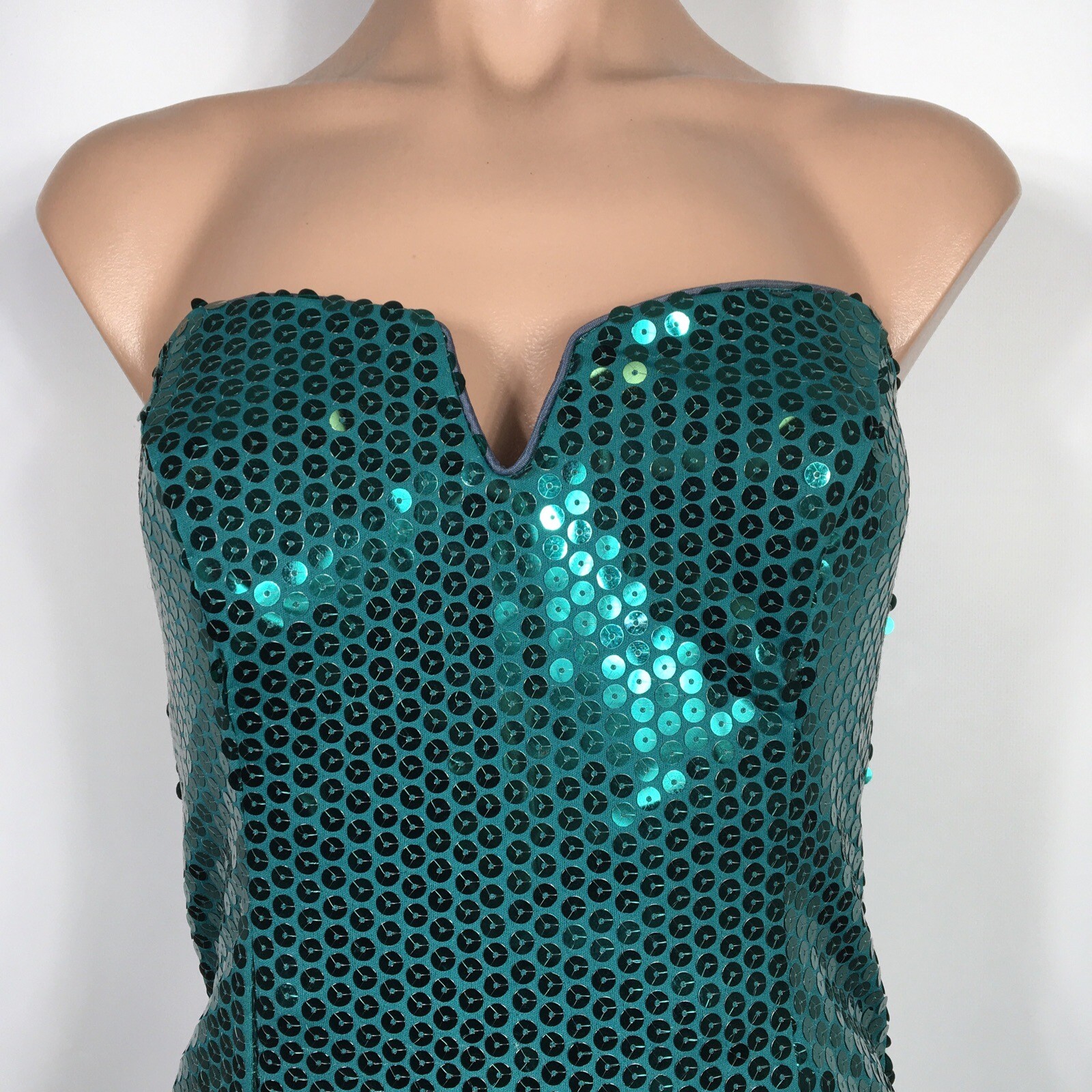 VTG 80s 90s Party Prom LA Glo MINI Sequin Wiggle Slip Bodycon TEAL Dress 3/4