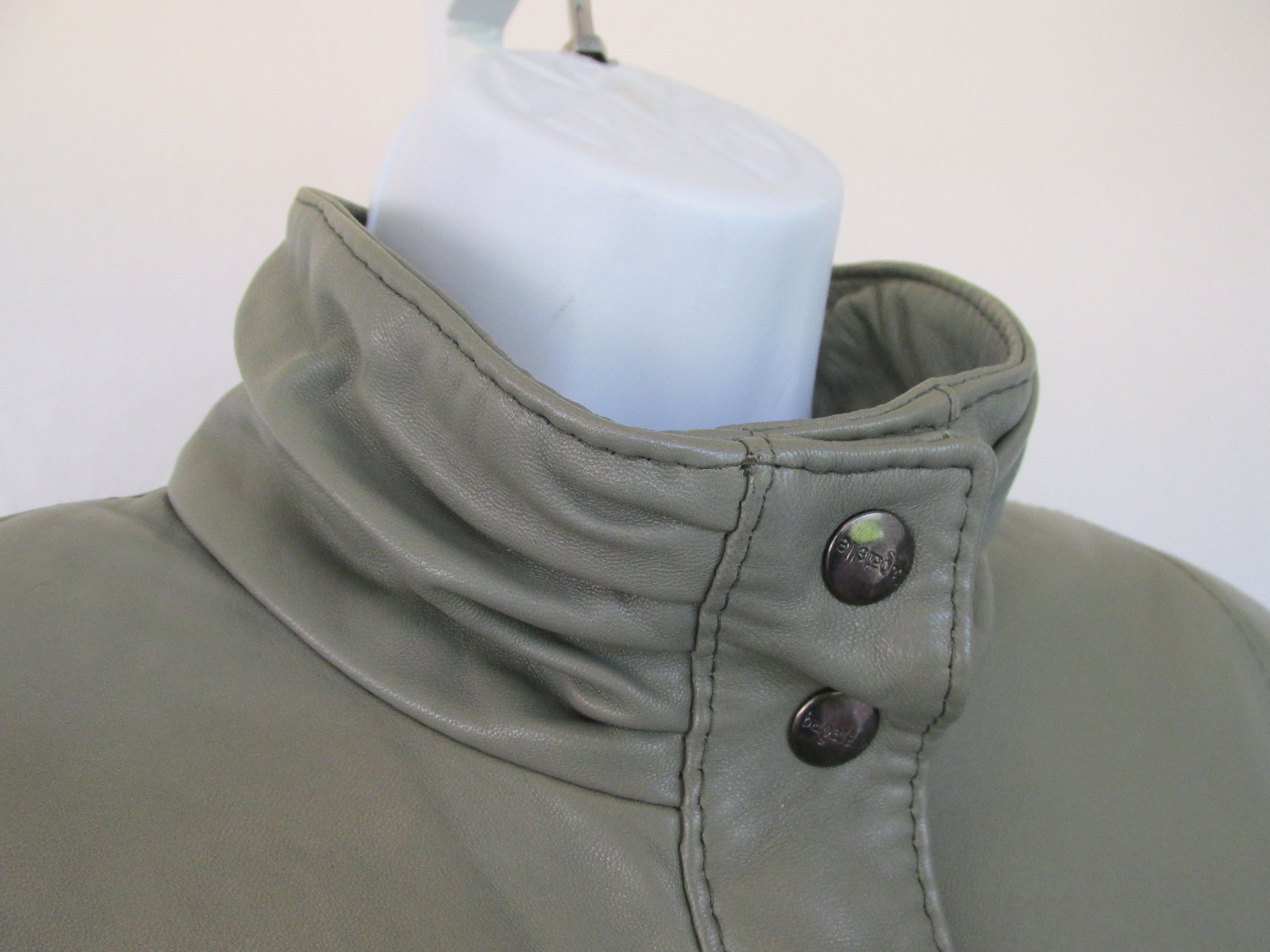 VINTAGE 1980s 90s BAGATELLE LEATHER JACKET GRAY GREEN LAMBSKIN? SIZE 10 LINED