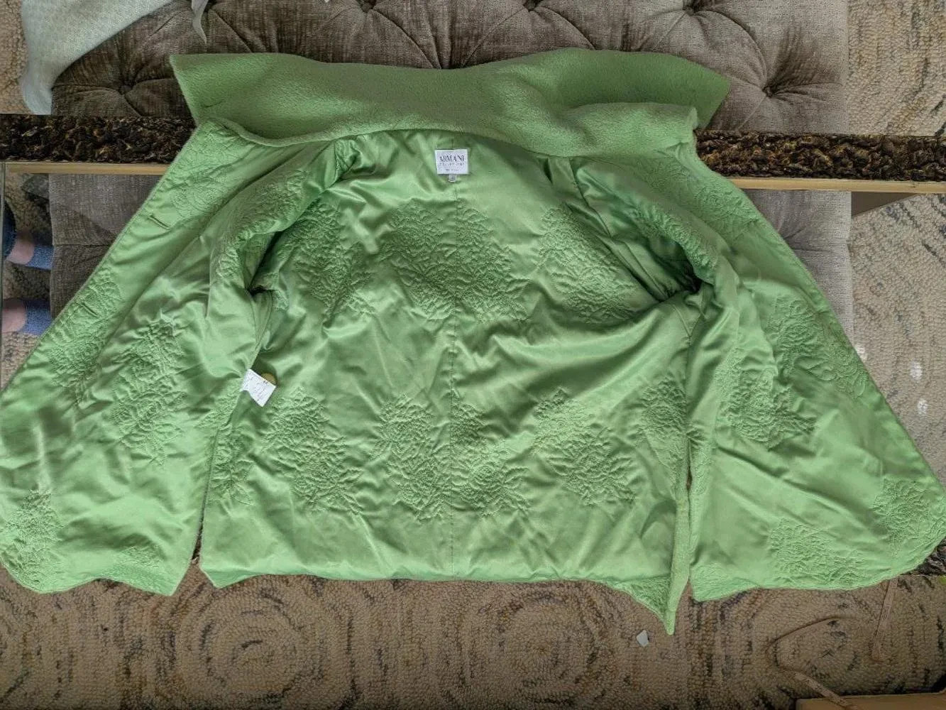 Armani Collezioni Vintage 00s Wool Llama Coat Apple Green Oversized Collar Sz L