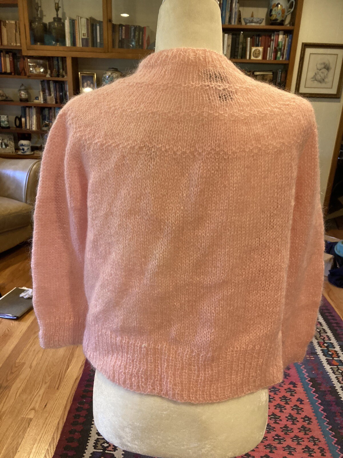 Vintage 1950’s McMullen Import Pink Hand Knit Mohair Blend Cardigan Fab! Sz M