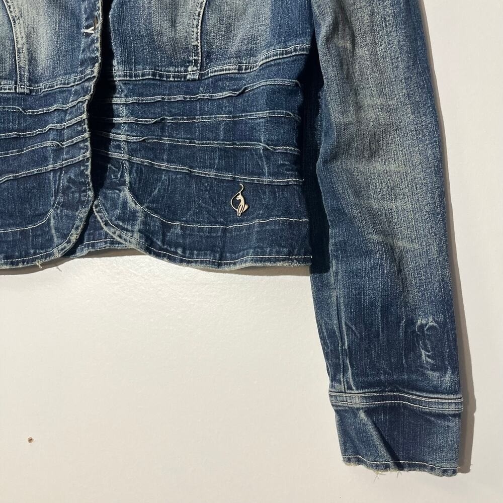 Vintage EUC Baby Phat Rare Blue Jeans Metal Cat Logo Denim Jacket Women Size XL