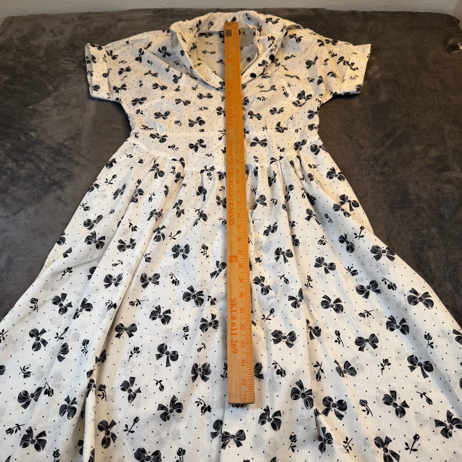 Tabby of California Vintage Shirt Dress Womens Size 10 White Bow Print Retro