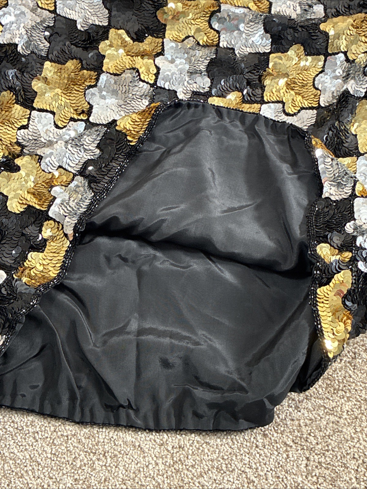 Vintage Modi Silver Gold Black Sequined Silk Evening Cocktail Top Women’s M