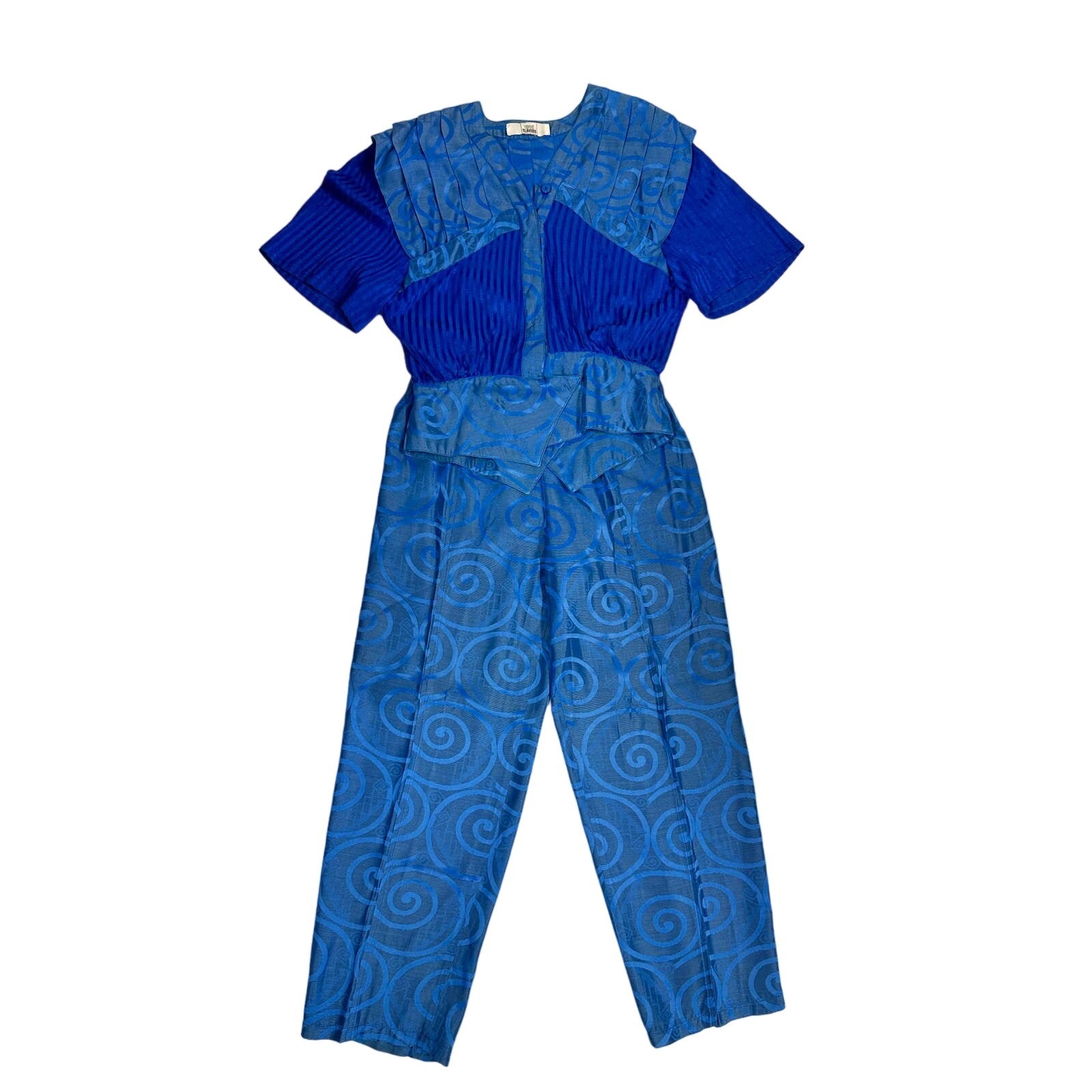VTG Giusi Slaviero Italy Sapphire Blue Damask Silk Pant Suit Sz M Designer