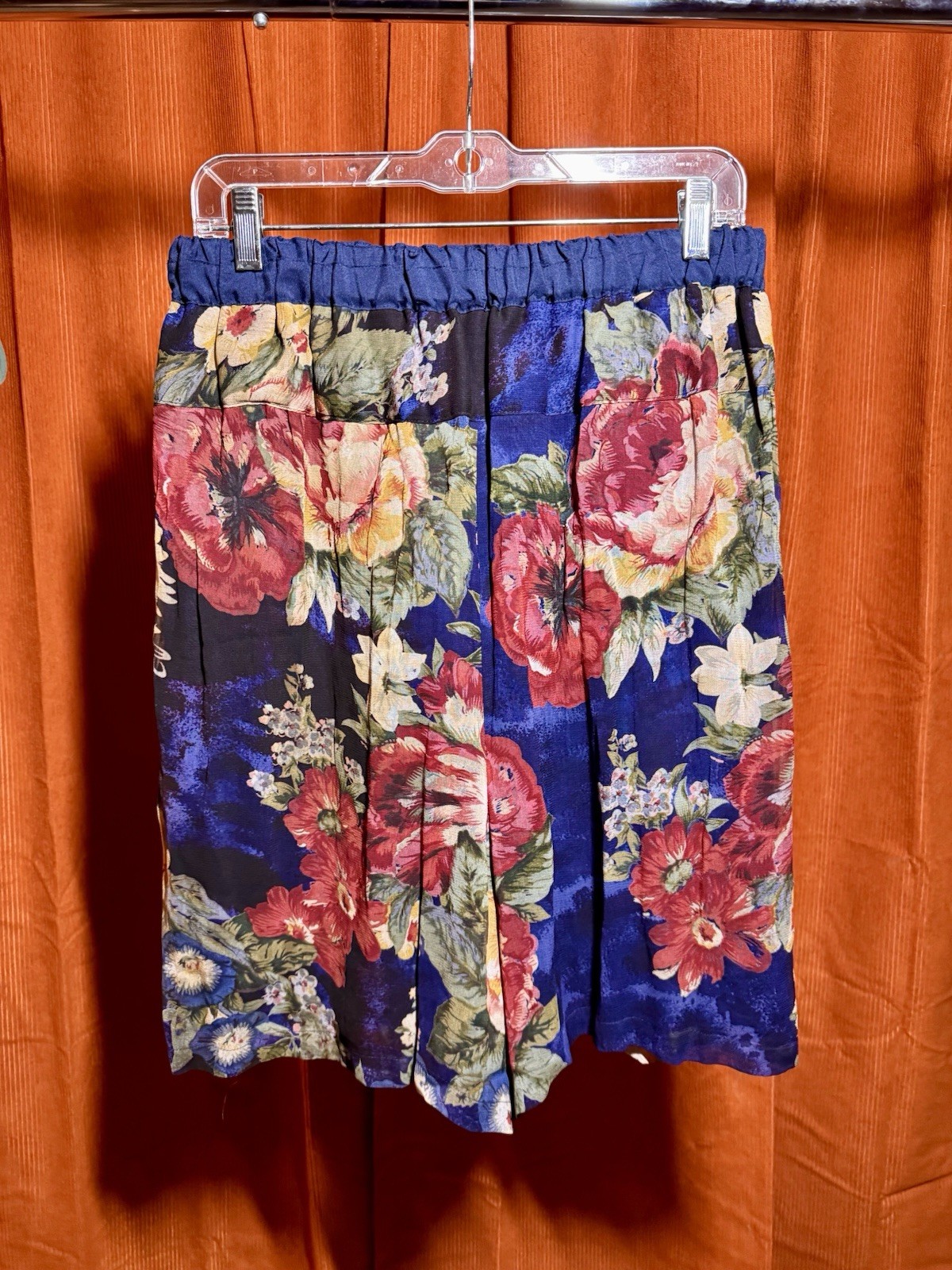 Vintage J.A. Resort Floral Gaucho Culotte Shorts Blue Rayon Look Women’s L