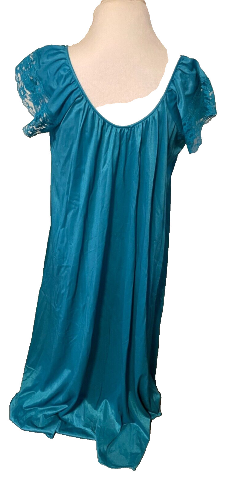 Vintage Susan Lisa Full Nylon Lacy Nightgown in Turquoise Blue 3647 Size Large