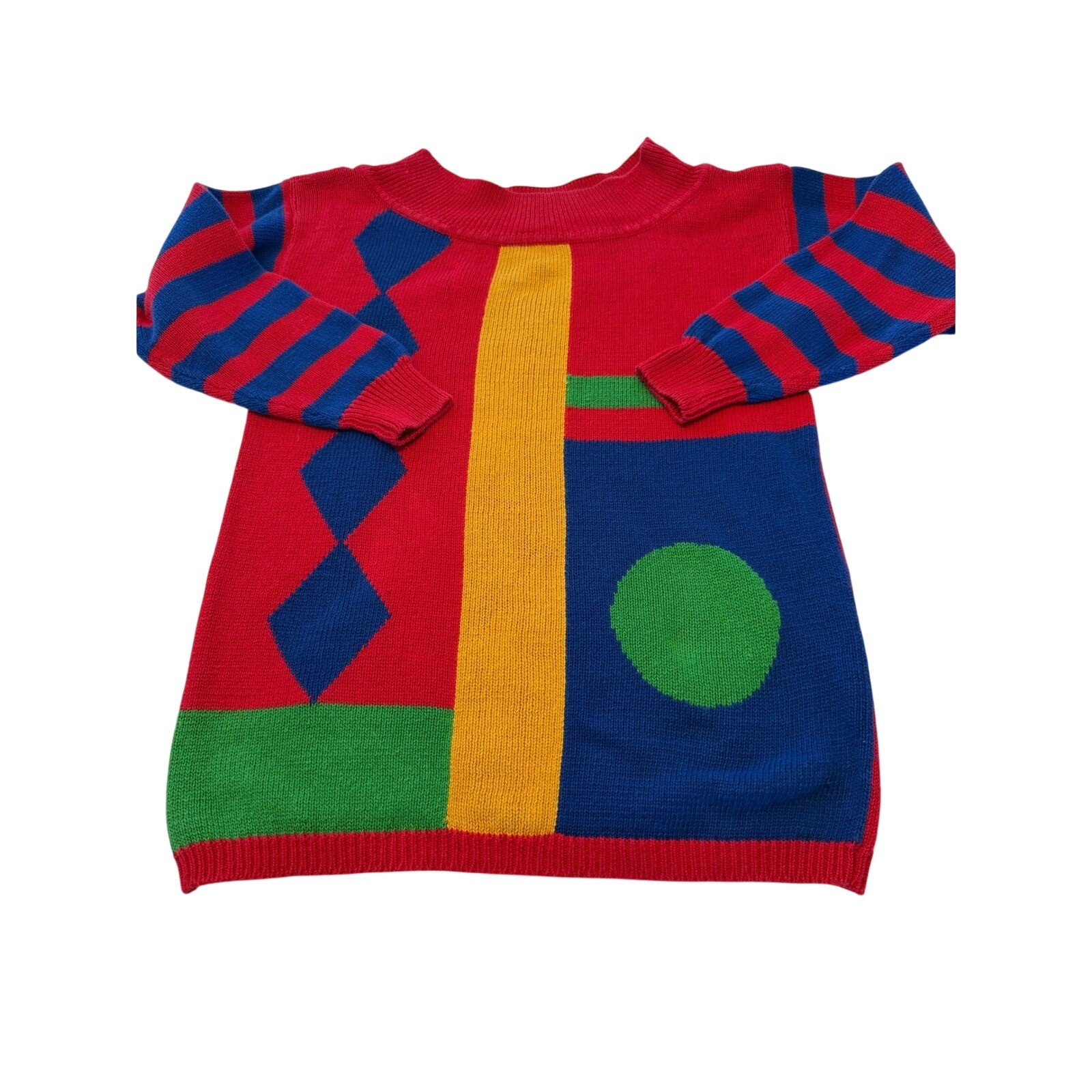 Huntington Ridge Vintage Color Block Geometric Sweater Red Blue Yellow Large
