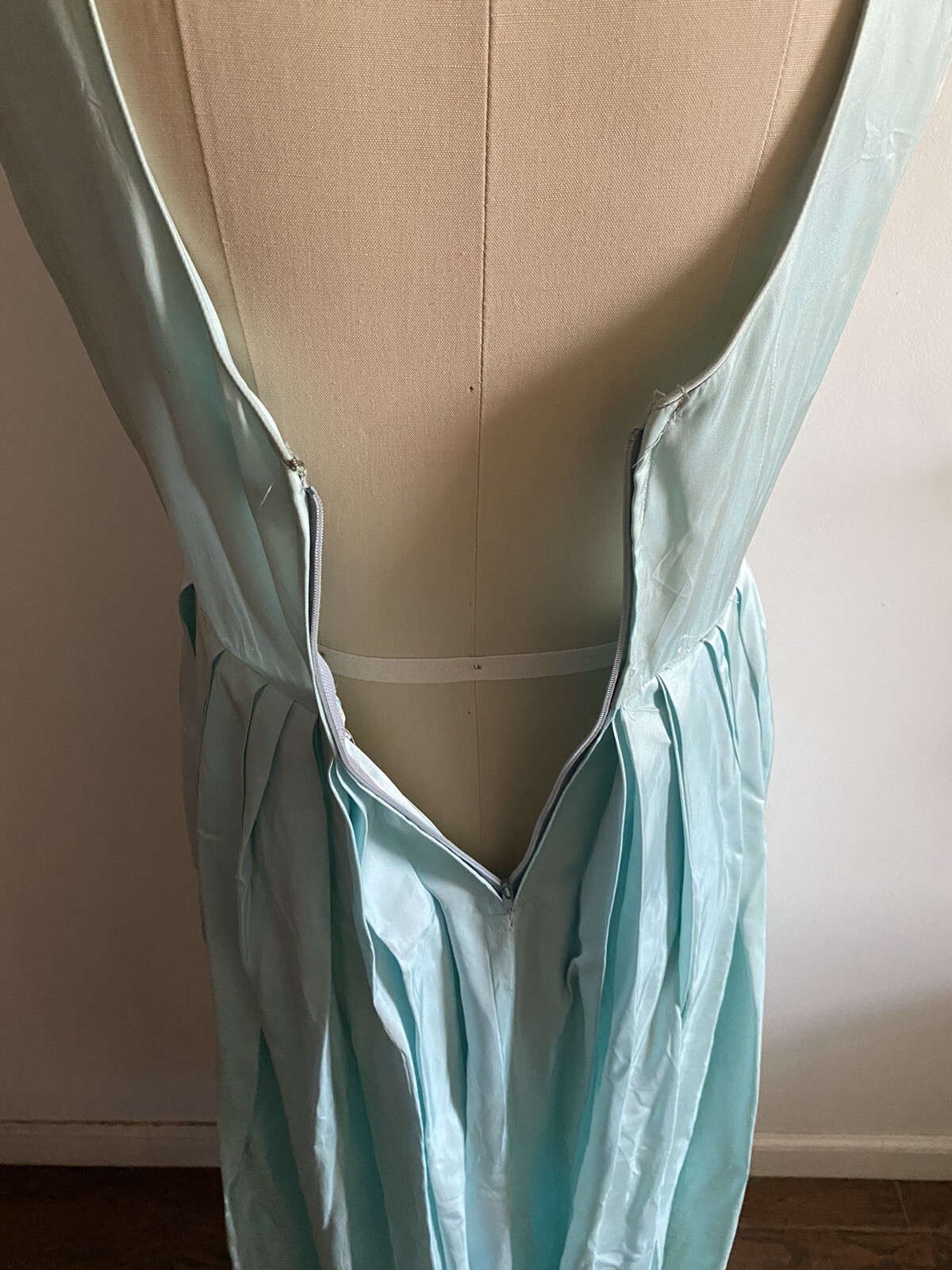 Vintage Pale Blue Dress Handmade Sleeveless Pleats Back Zipper 50” Maxi Large?