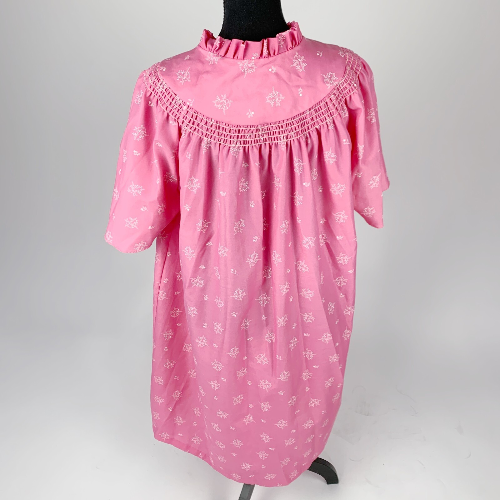 Vintage Serenity Floral Nightgown Muumuu Button Robe Pink Ruffle Caftan 40 Med
