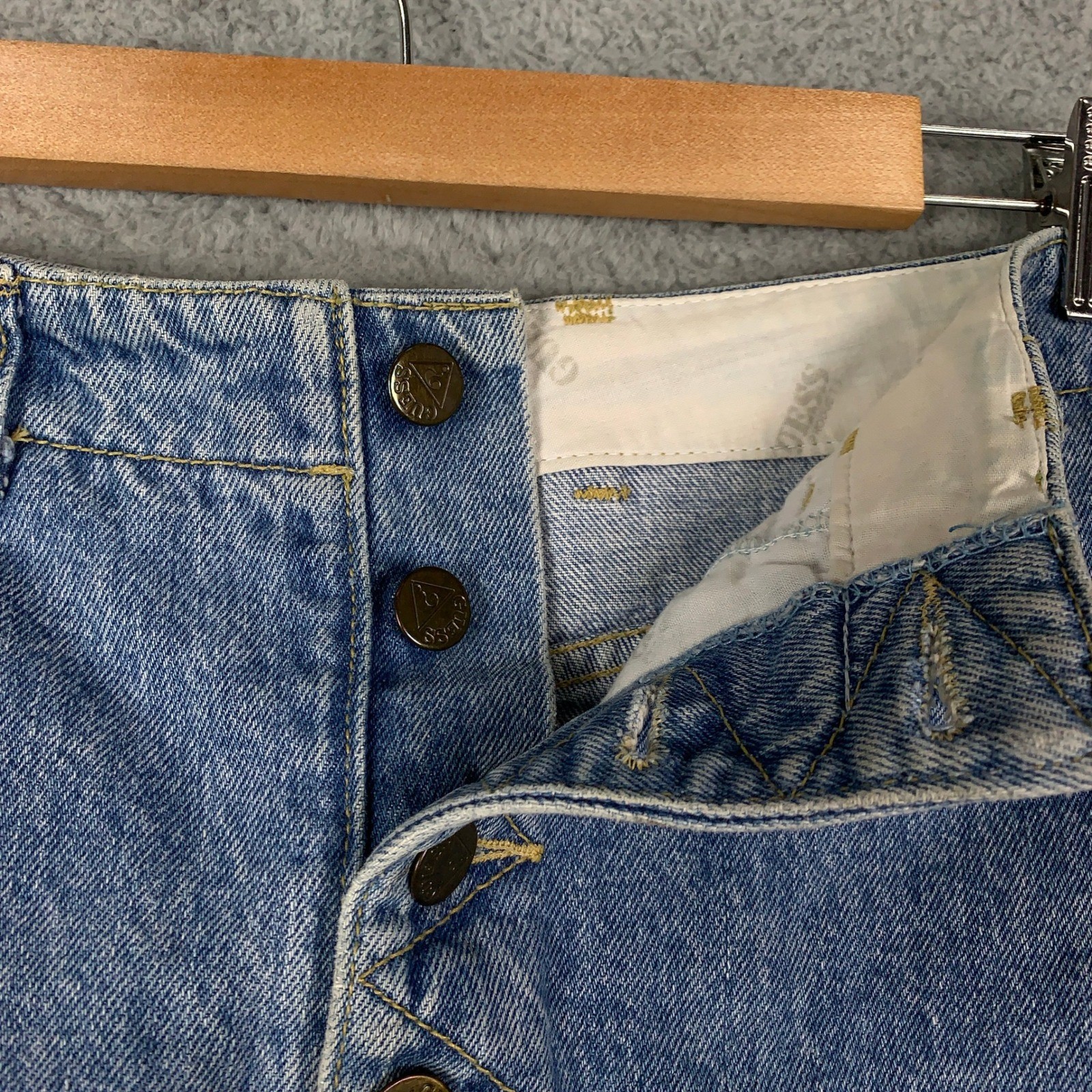 Vintage Guess Georges Marciano Denim Skirt Womens 30 Blue Button Fly High Waist