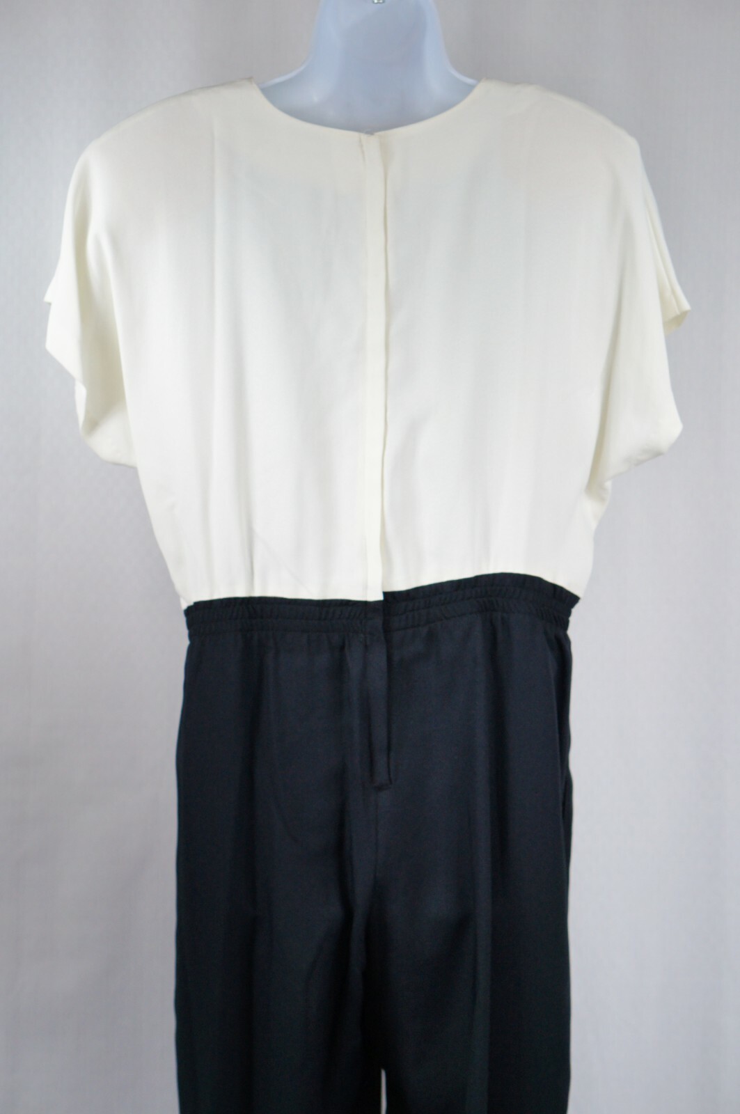 Joan Walters Petite Size 14 Navy Ivory Short Sleeve Jumpsuit Vintage