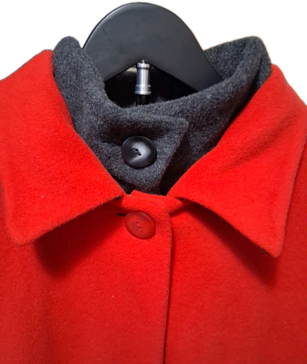 Rare Linda Richards 80s 100%Wool Coat Red Gray Double Lapel Oversized Maximalist