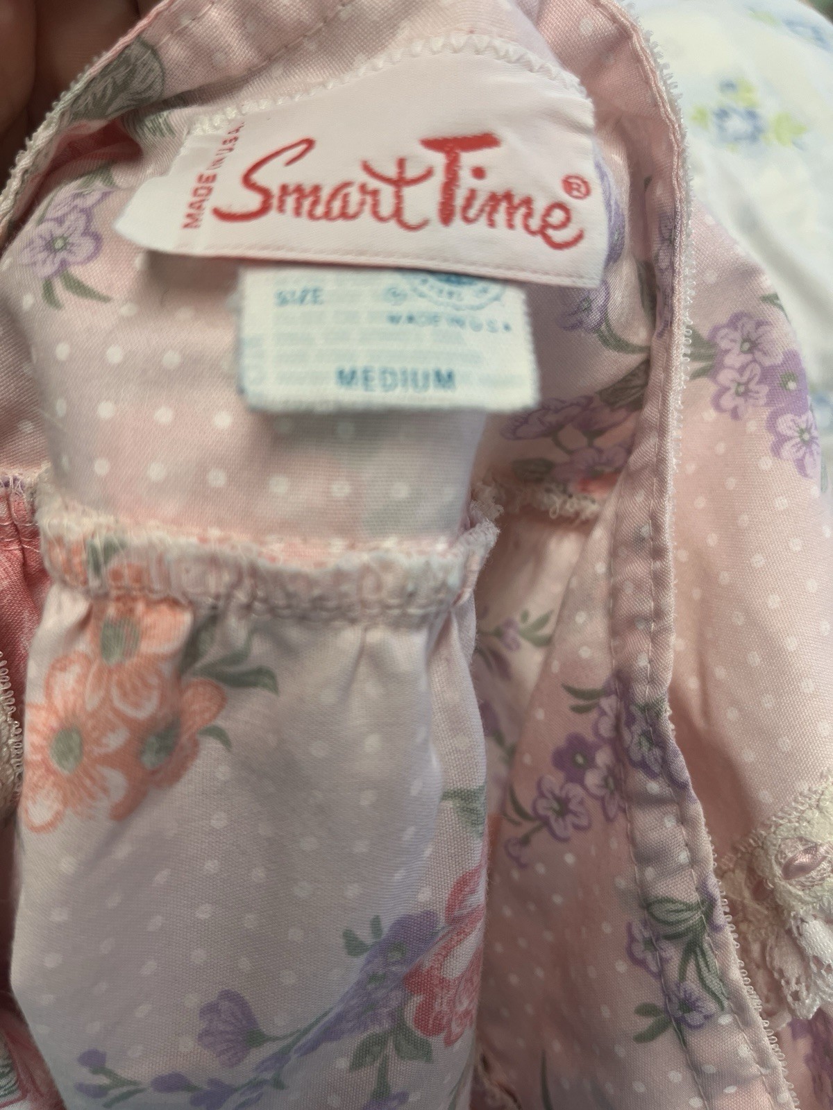 Vintage Smart Time House Dress Robe Pink Roses Polka Dots Women’s Med Lace Mumu