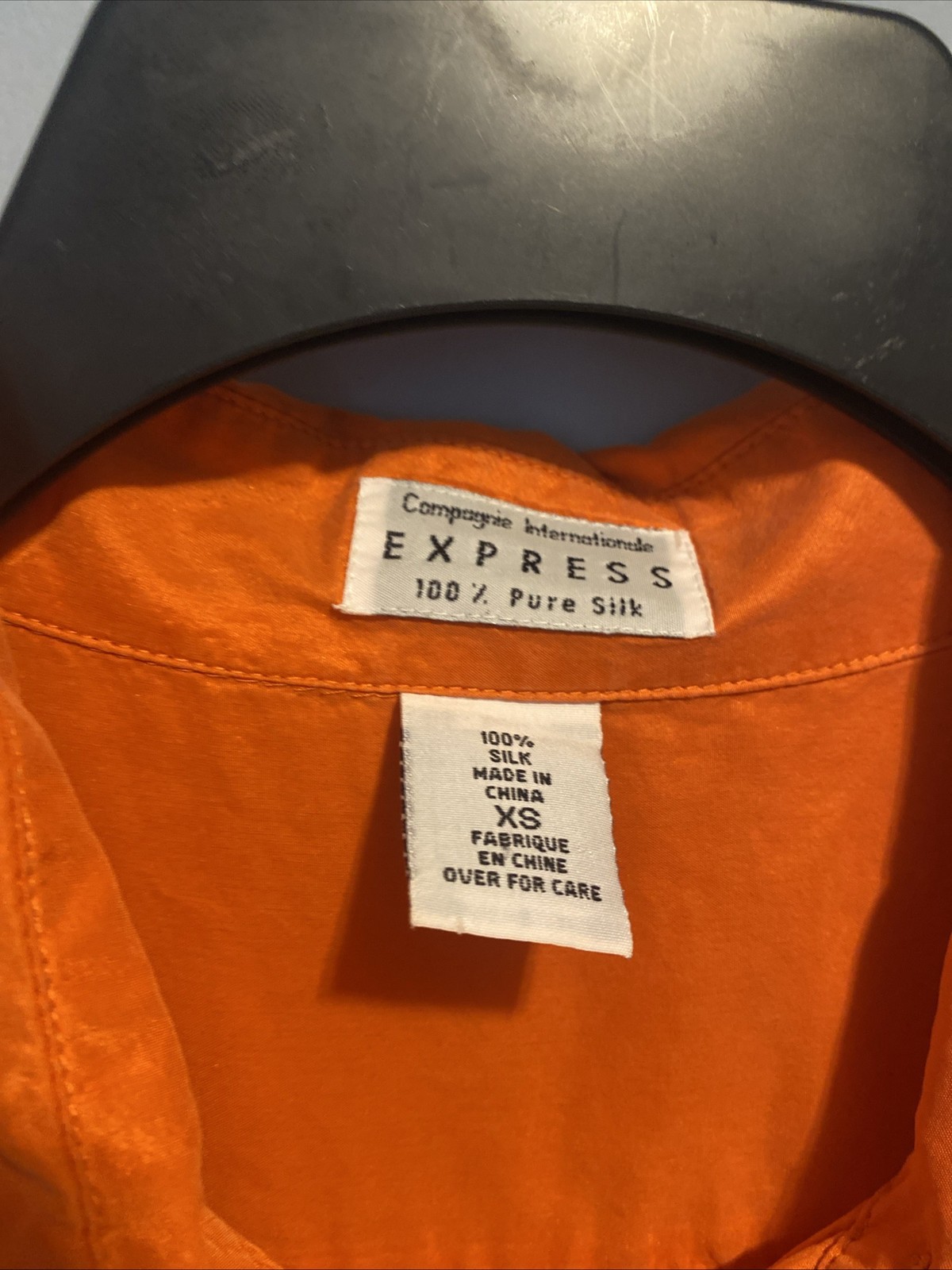 Vtg 100% Silk Blouse Orange Compagnie Internationale Express Boxy Button Up XS