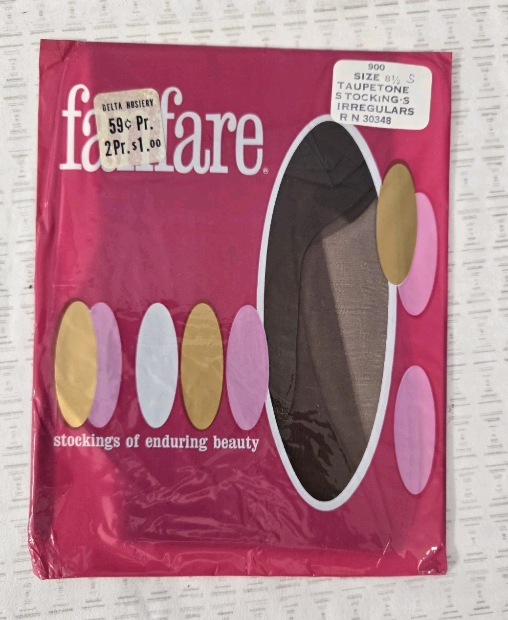 Vintage Fanfare Irregular Stockings 100% Nylon Size 8 1/2 S Taupetone