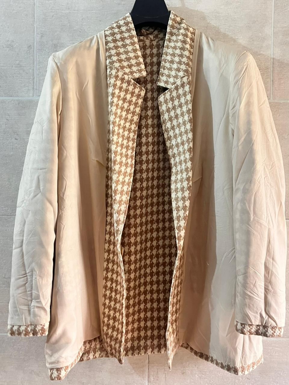 Vintage Tan Jay Women’s Brown and Beige Houndstooth Tweed Blazer size UK 18