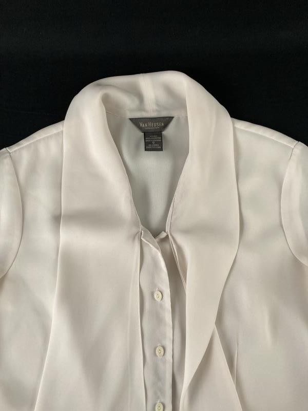 Vintage Van Heusen Women’s Cream Sheer Blouse S Long Sleeve, Stains