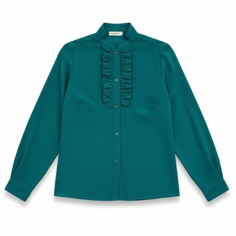 Jack Winter Vintage Ruffle Front Blouse Teal Green Button Down, Woman’s Size 8