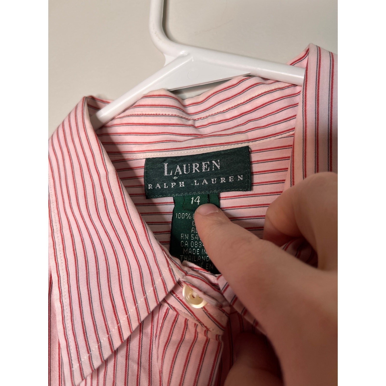 2000s Lauren Ralph Lauren Pink Red Pinstripe Old Money Cuff Links Shirt XL 14
